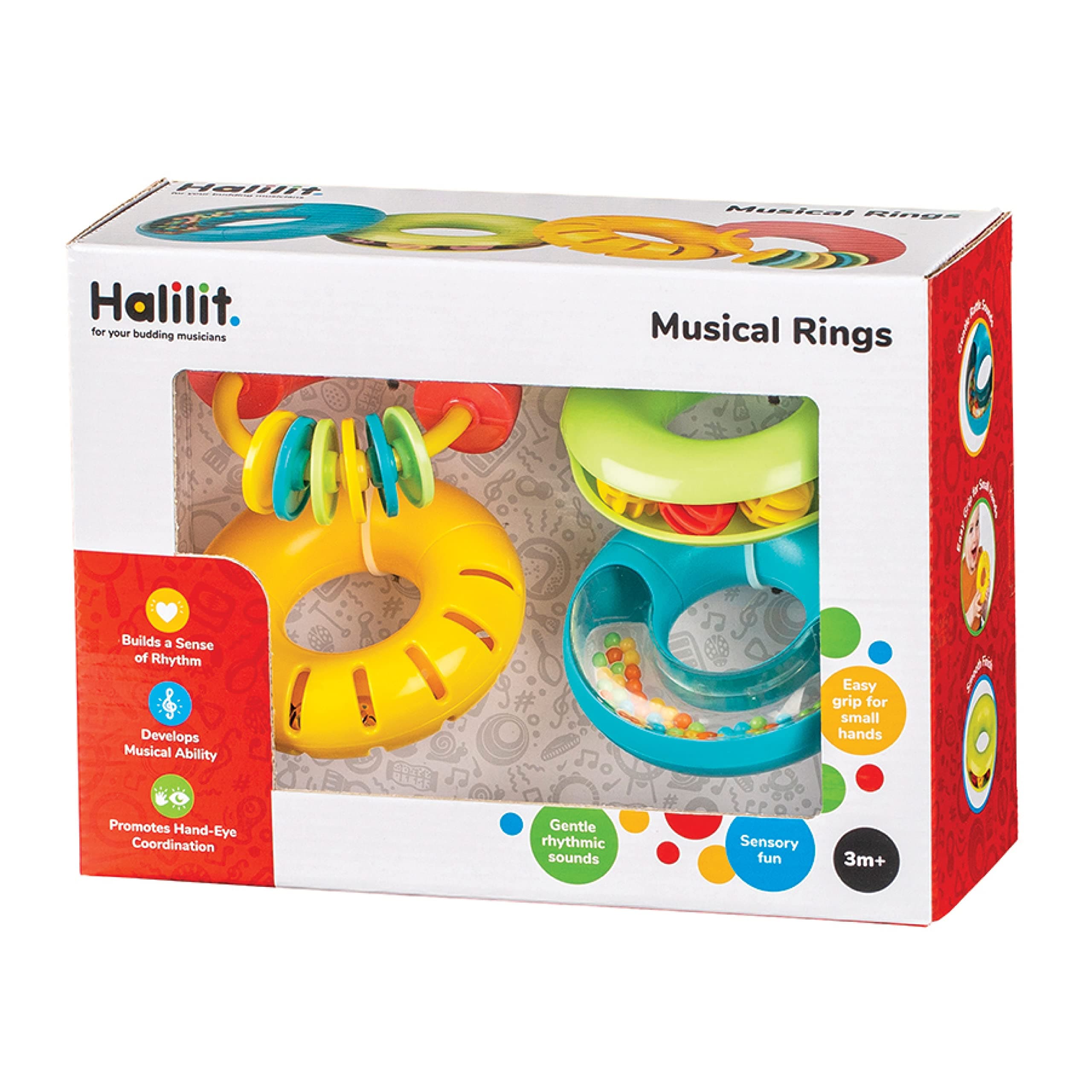 Halilit Baby Musical Rings. 4 Durable Real Musical Instruments. Rattles Gift Set for Babies. Smooth and Easy Grip. BPA Free. Sensory Fun. 3 Months +,Multicolour