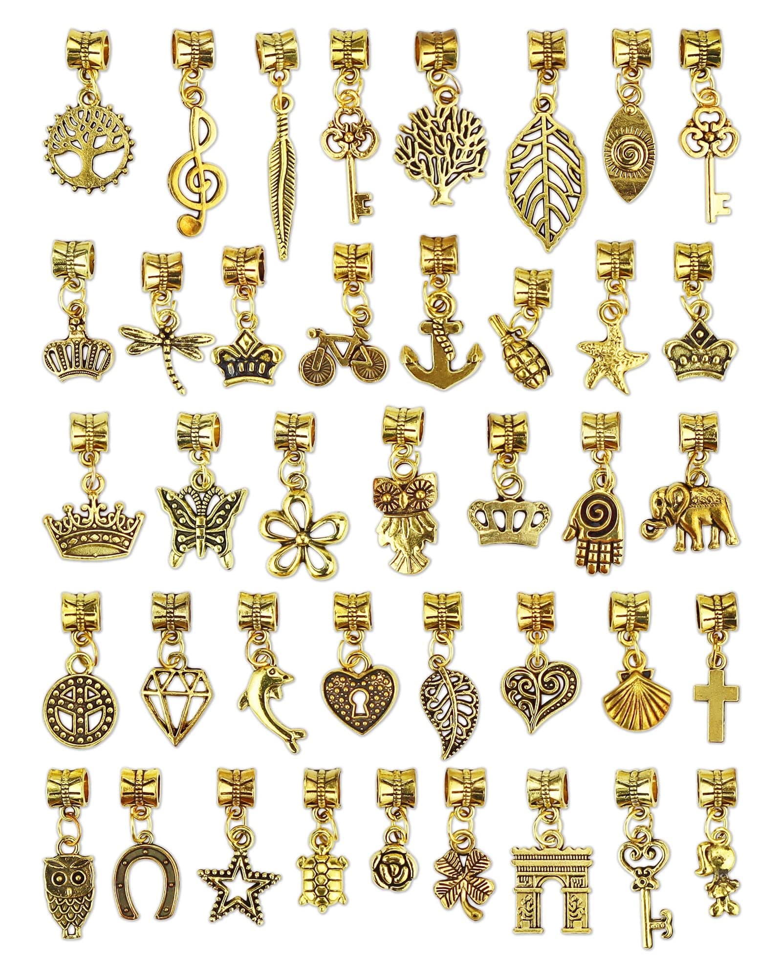 JIALEEY 40Pcs Antique Gold Dangle Charm Beads, Dangle Spacer Beads Bails Connector with Multistyle Pendant Charm Dangler for DIY Bracelet Necklace Jewelry Making, Alloy, alloy