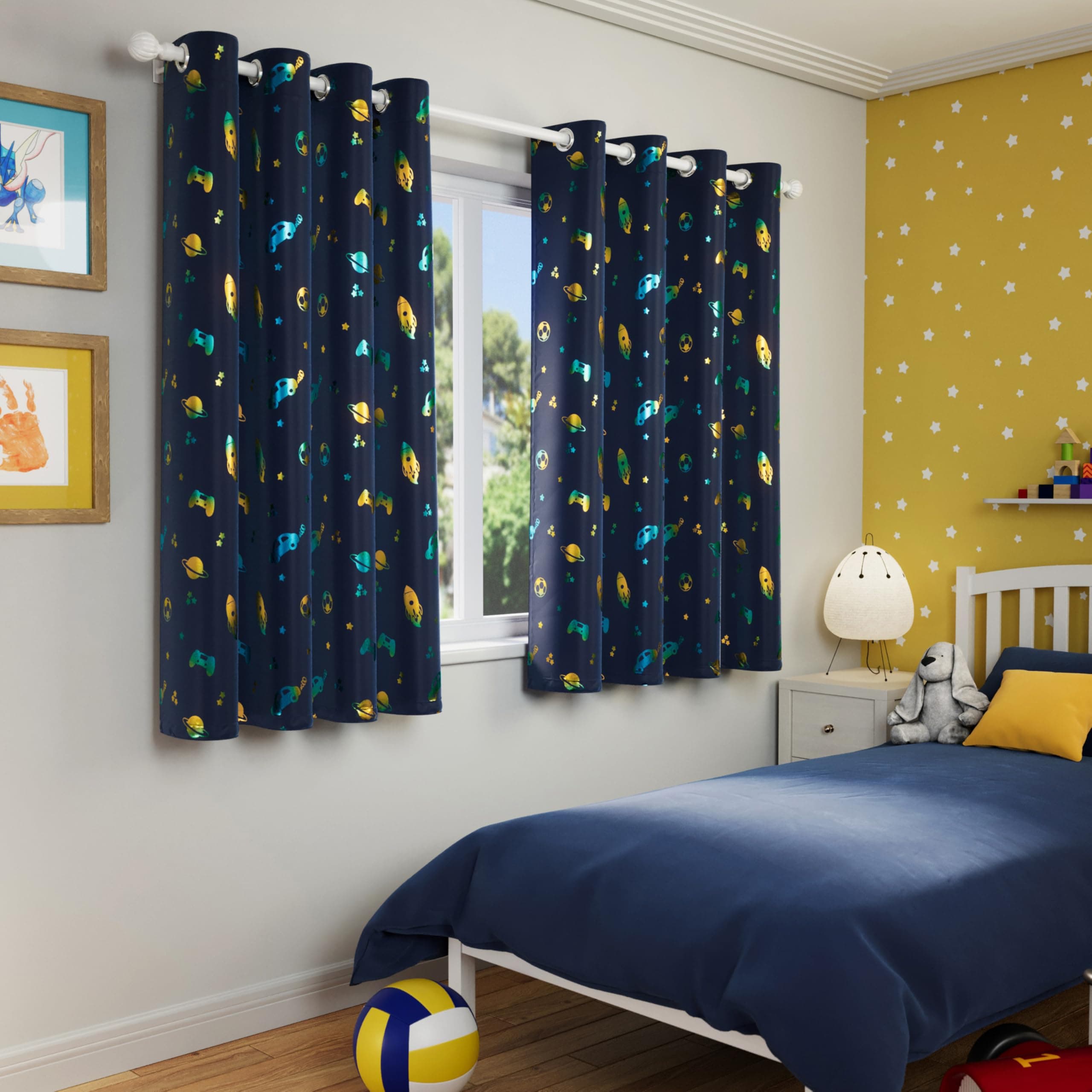 Enhanced Living Infinity Kids Blackout Curtains for Boys Bedroom, Games Room & Nursery - 46x54 inch (117 x 137cm) - Noise Reducing, Thermal Kids Curtains - 2 x Eyelet Curtain Panels