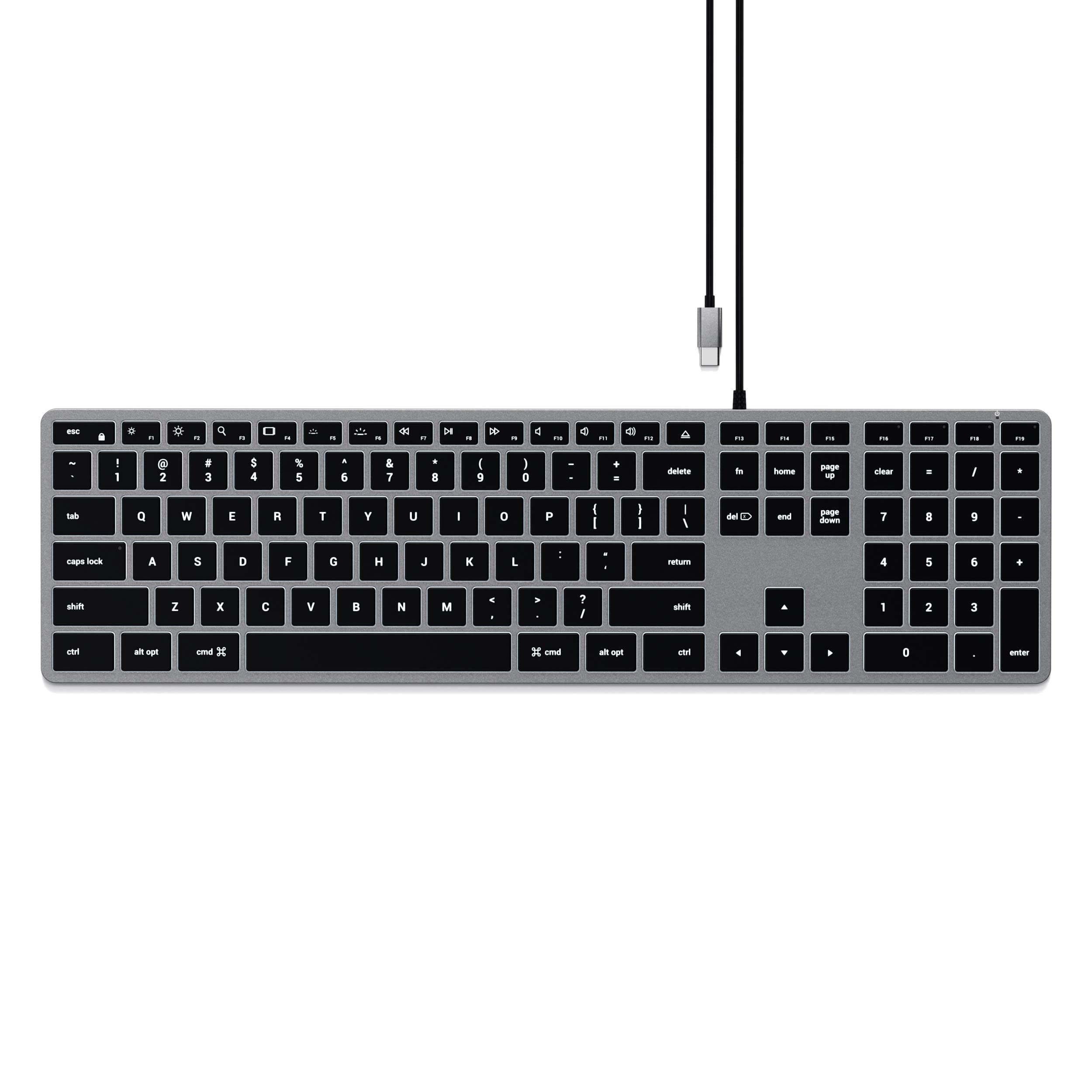 Slim W3 Wired Backlit Keyboard with Numeric Keypad, Illuminated Keys & USB C Connection, for MacBook Air/Pro M5/M4, iPad Air/Pro M5/M4/M3, iPad mini, Mac mini, iMac and More