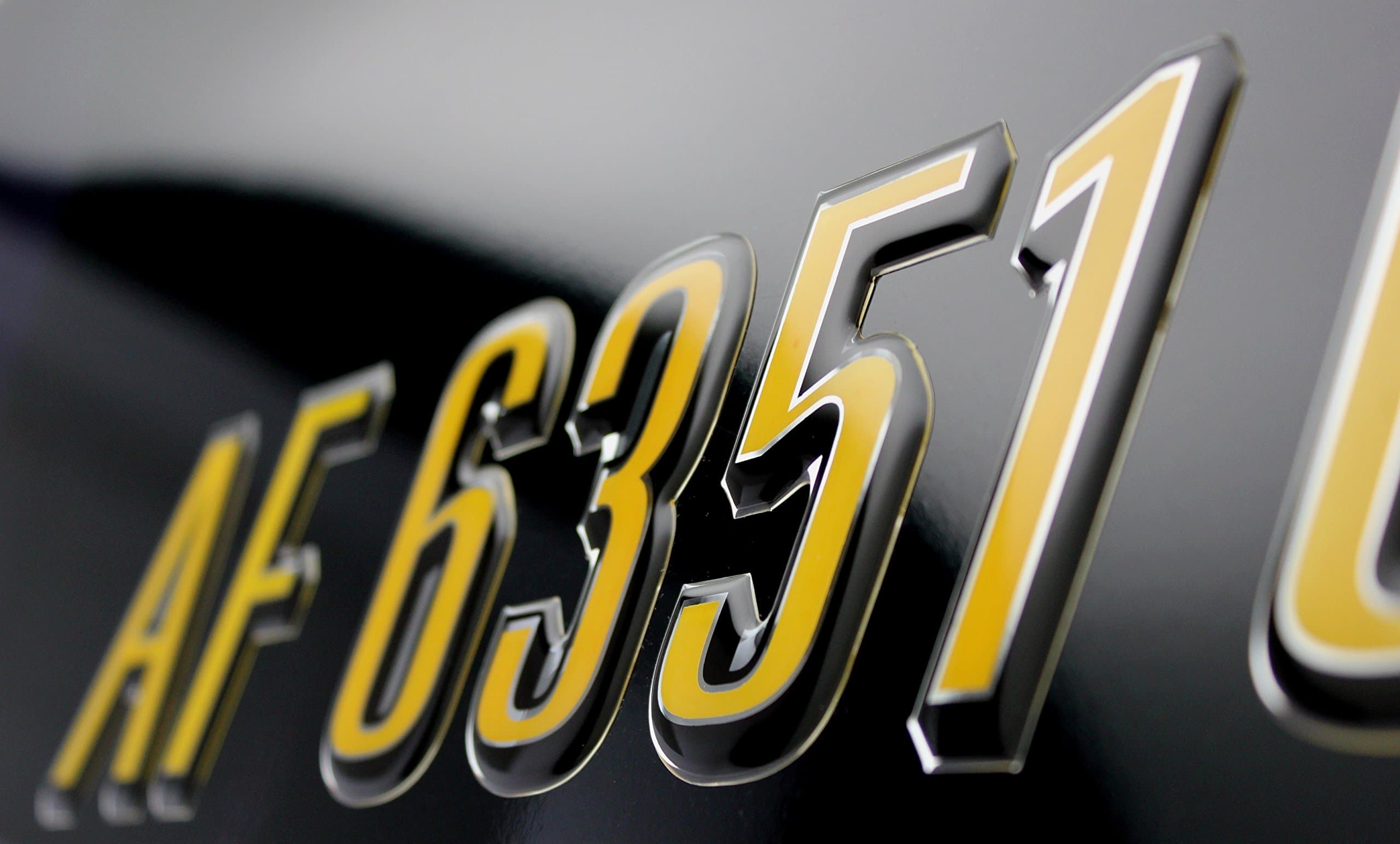 Boat & Jetski Registration Numbers - Domed/Raised Decal Jet Series (3 Inches 16 Pcs Kit, Yellow Center/Black & Chrome Outline)