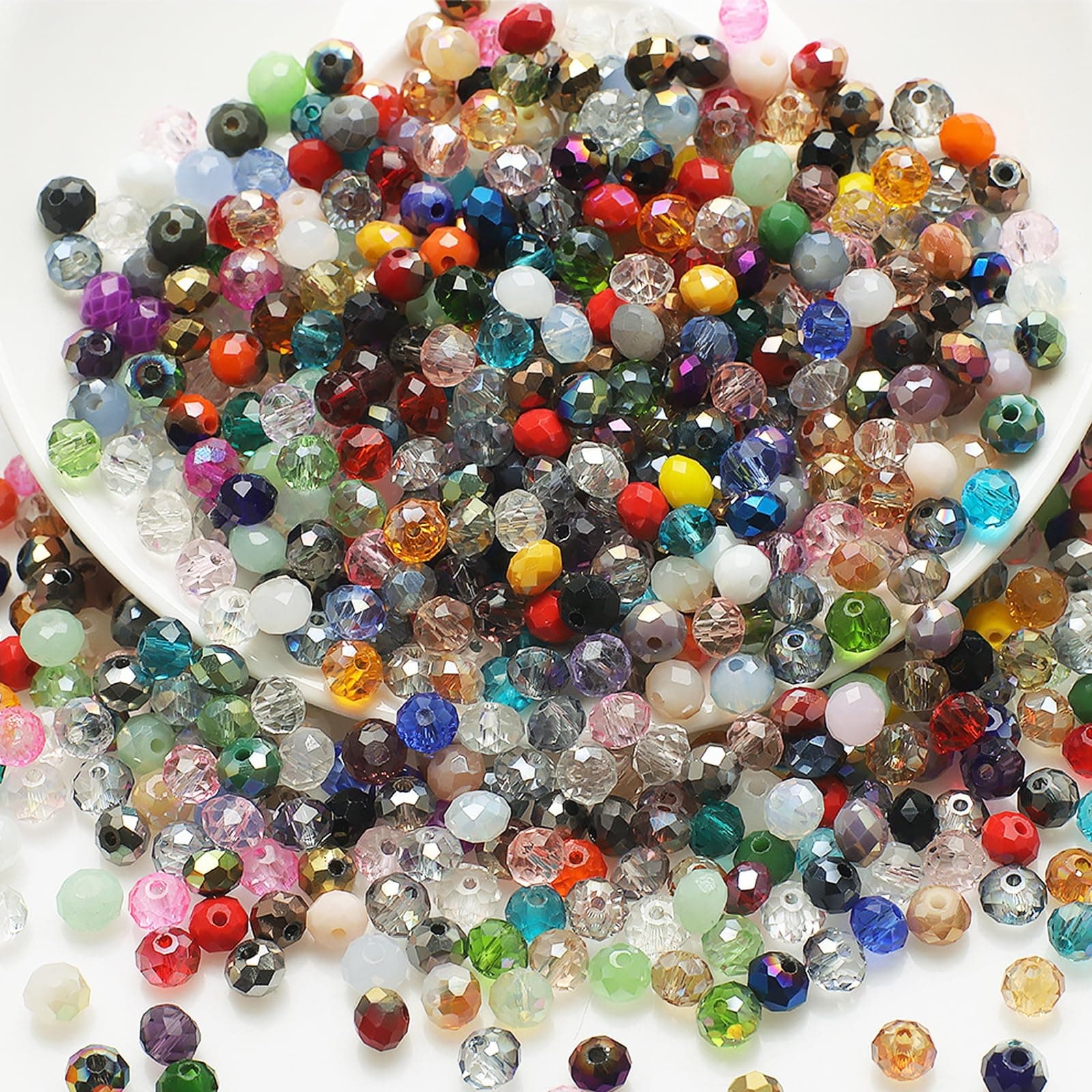 500PCS Crystal Glass Bead, 4mm Faceted Round Beads for Jewelry Making, Bracelets, Necklaces, DIY Projects - Multicolored Assorted Faux Pearls, Crafting (Multi)