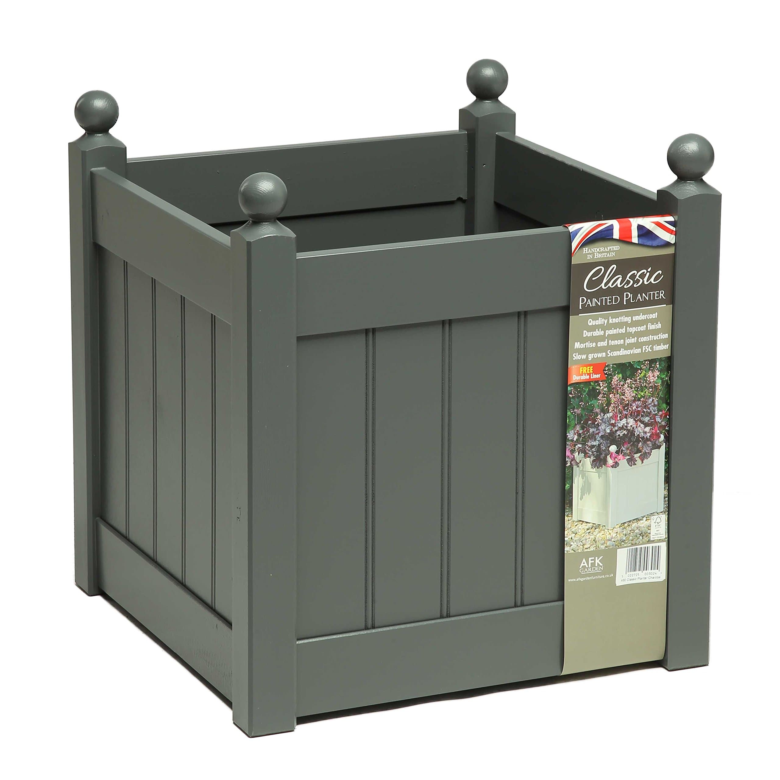 AFK 15'' Classic Painted Garden Planter 380T Charcoal with Heavy Duty Liner