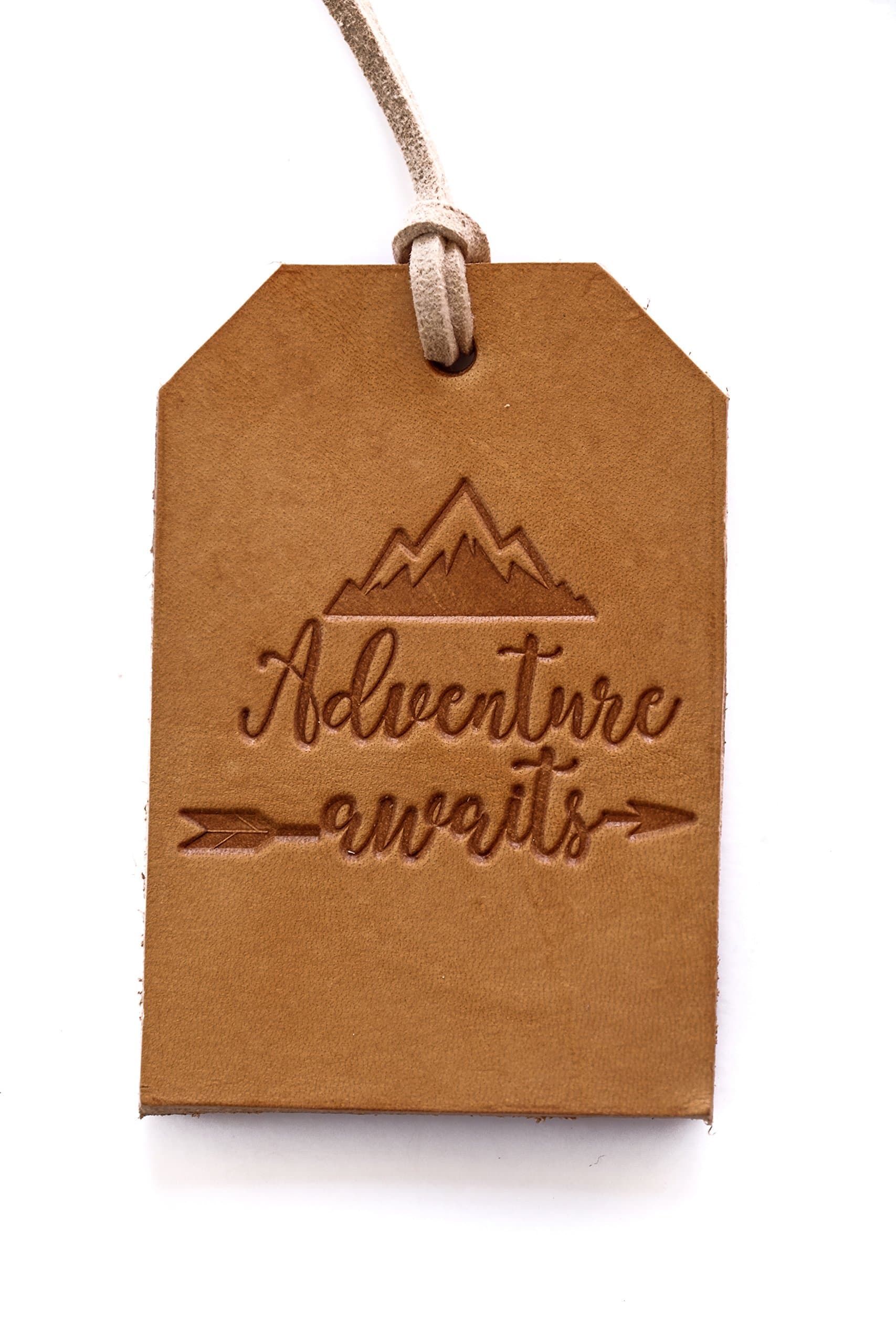 Leather Luggage Tag Adventure Awaits Rustic Bag Tag Gift for Traveler Travel Gear Stocking Filler, Christmas Gift for Traveler