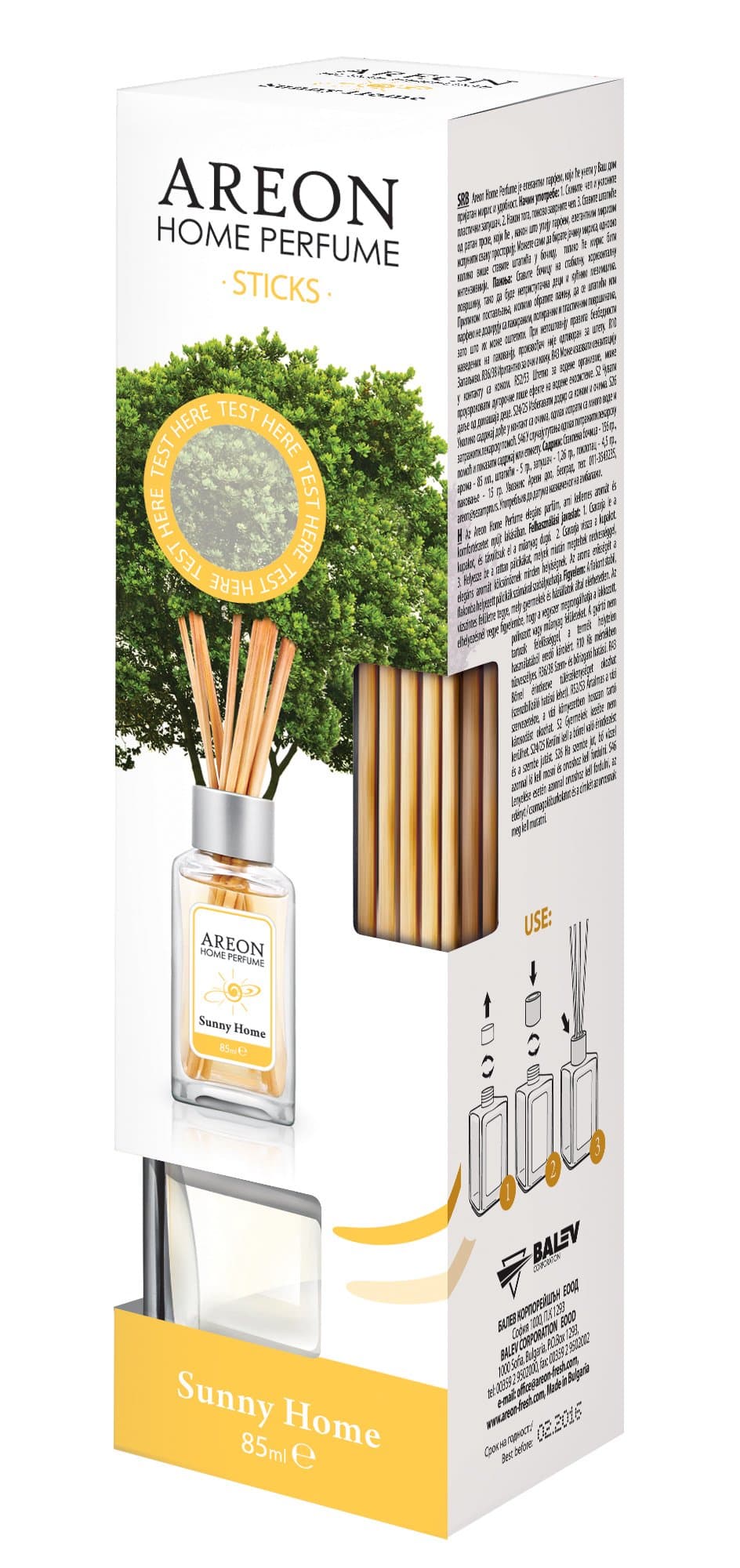 AREON Home Luxury Perfume Reed Diffuser Sunny Home + 10 Rattan Reeds