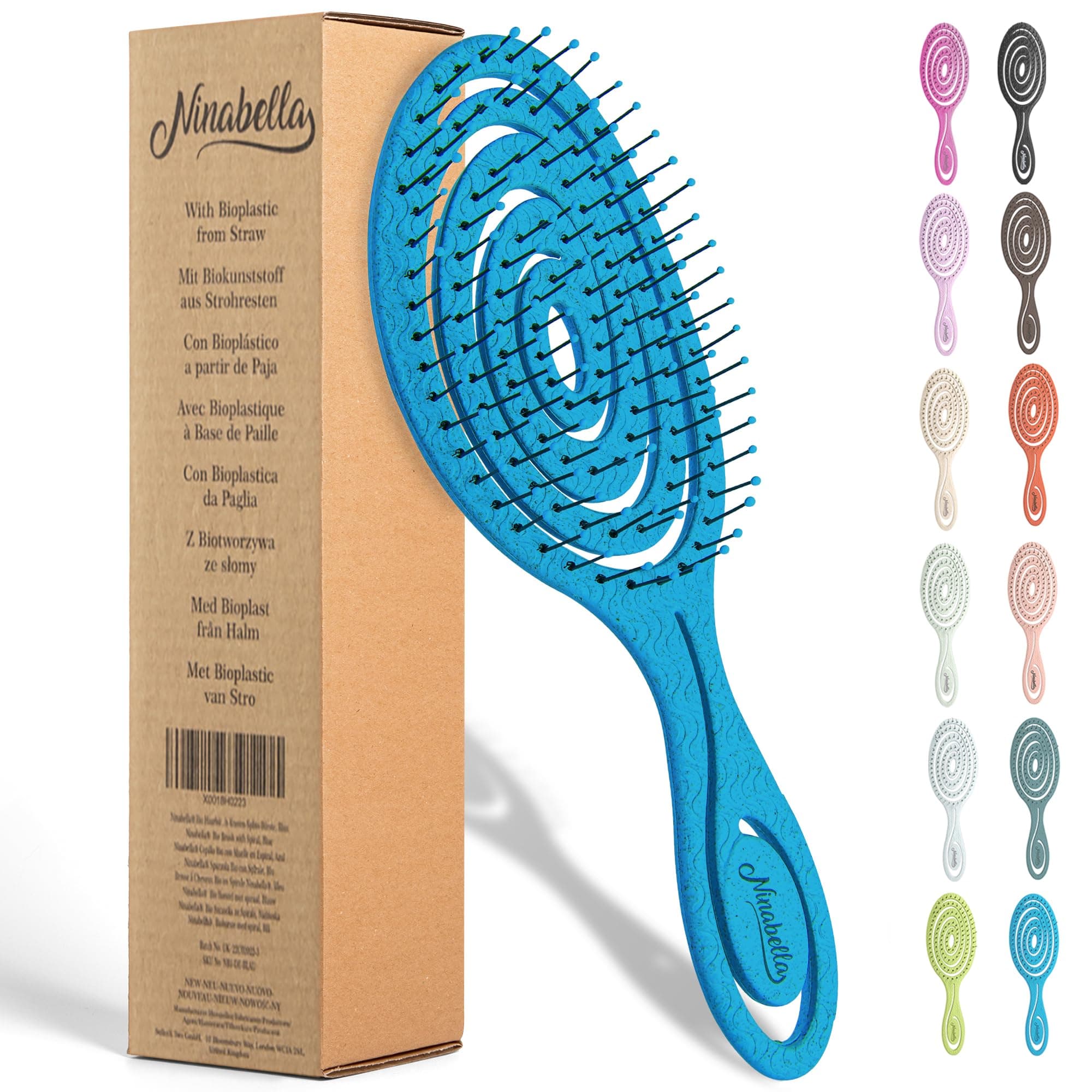 Ninabella Detangling Hair Brush for Women & Men - Does not Pull, Removes Tangles, Brushes for Straight, Curly & Wet Hair - Detangle Brush - Unique Spiral Hairbrush, Royal Blue
