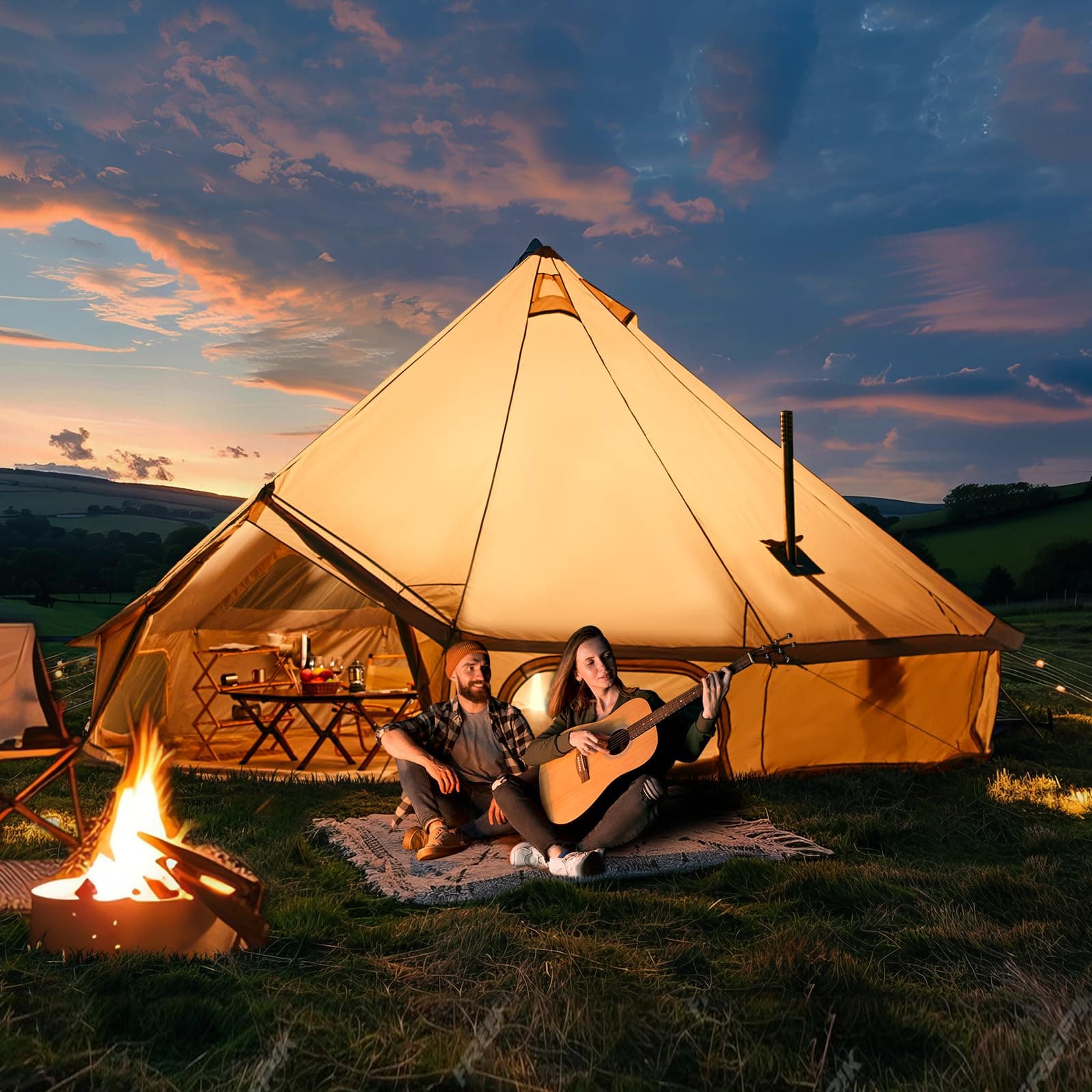 YOLENY Bell Tent, Yurt Tent 4 Season Waterproof Glamping Tents w/Stove Jack for Family Camping Outdoor Party 10/13/16.4 FT, Holds up to 4-8 People