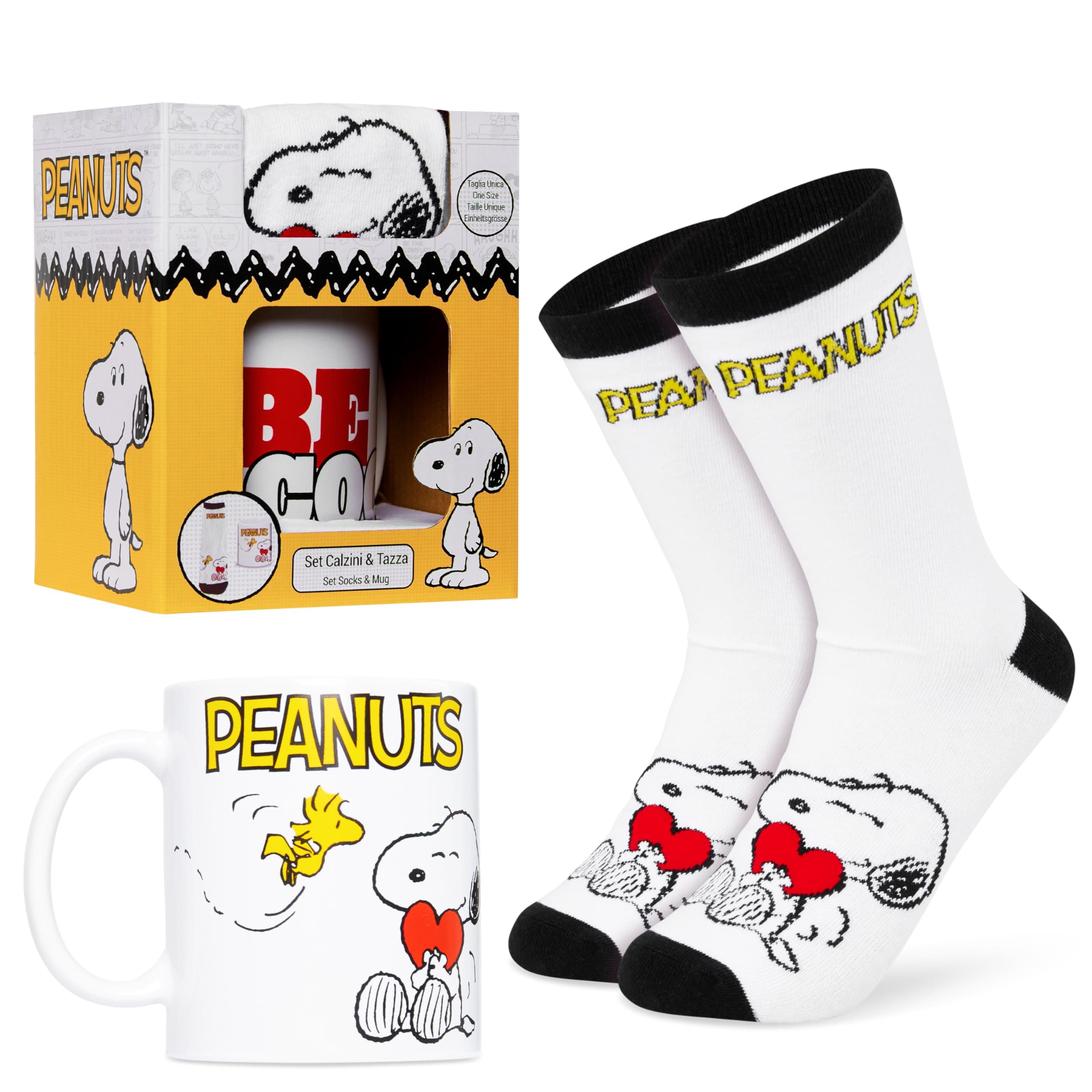 Peanuts Snoopy Mug and Socks Gift Set Women Teenagers Cute 10.5oz Ceramic Mug Calf Socks Stocking Stuffers Gifts for Her