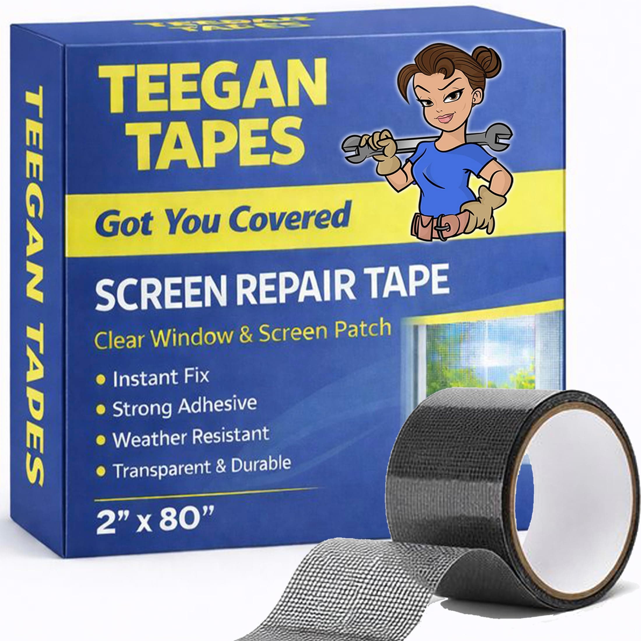 Gaffer Power Screen Repair Tape – Fiberglass Mesh, Strong Adhesive, Weather-Resistant Window & Door Screen Patch – Easy to Use, Durable Screen Repair Kit for Holes & Tears