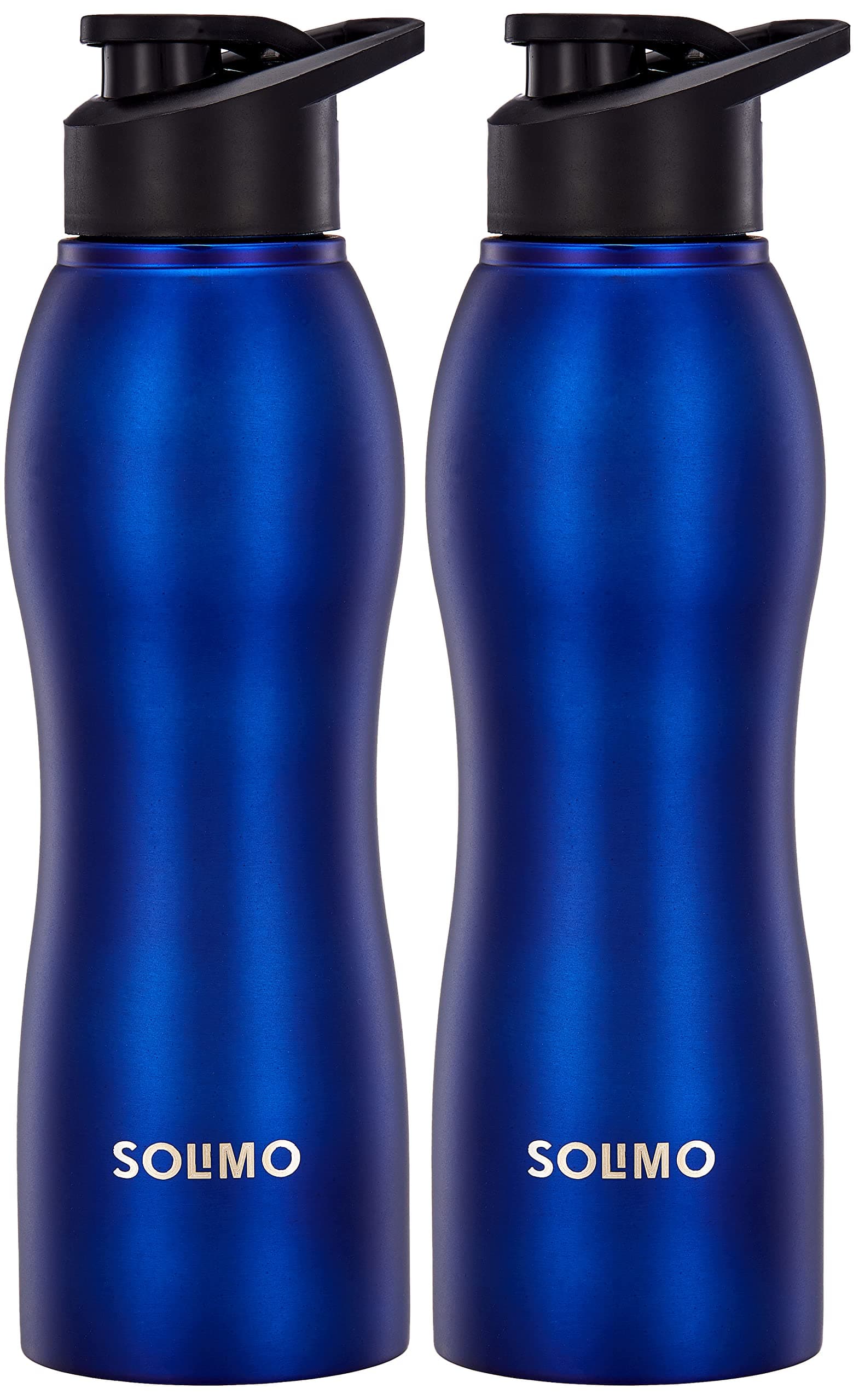 Amazon Brand - Solimo Stainless Steel Sipper Water Bottles | Set of 2 | Spill-Proof | Freezer and Dishwasher Safe | 1 L | Blue