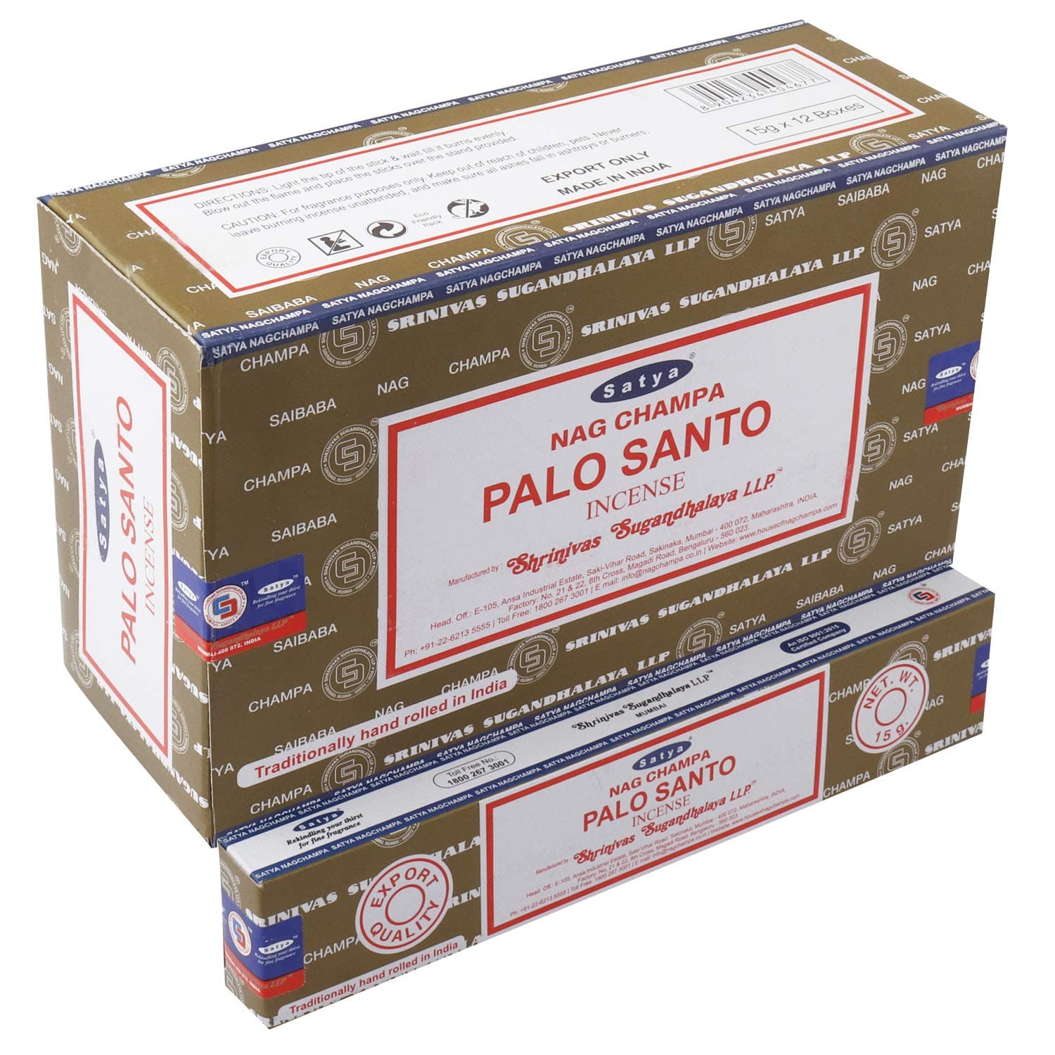 Nag Champa - Palo Santo Incense Sticks | 12 Packs x 15 Grams | Box of 180 Grams | Export Quality