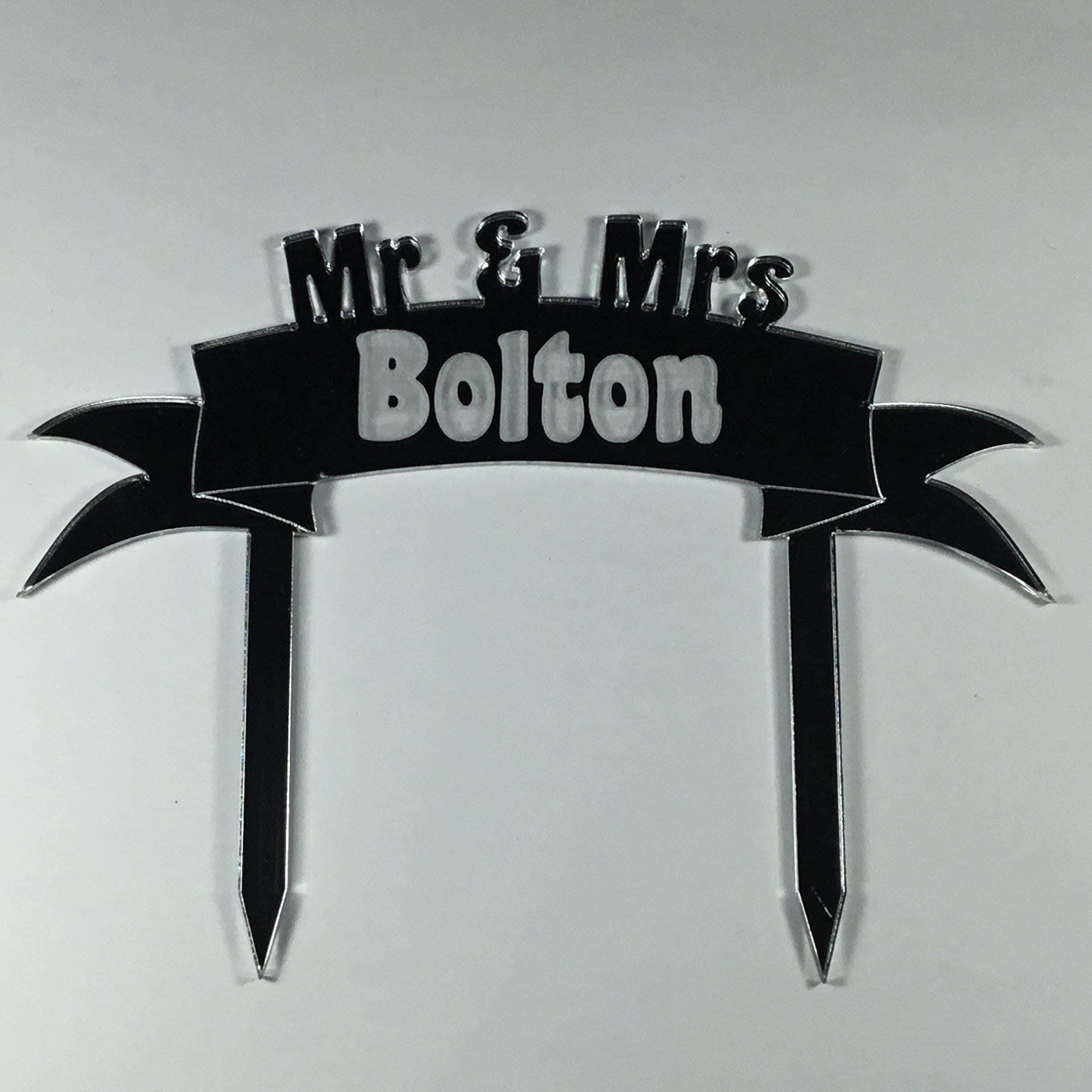 Large Banner Wedding Cake Topper Silver Mr & Mrs Personalised
