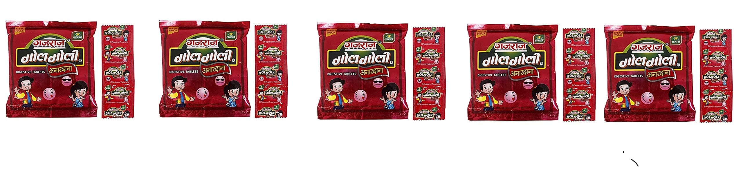 GAJRAJ Golgoli Anardana Tablet 20 Sachets of 4 Tablets (Pack of 5)