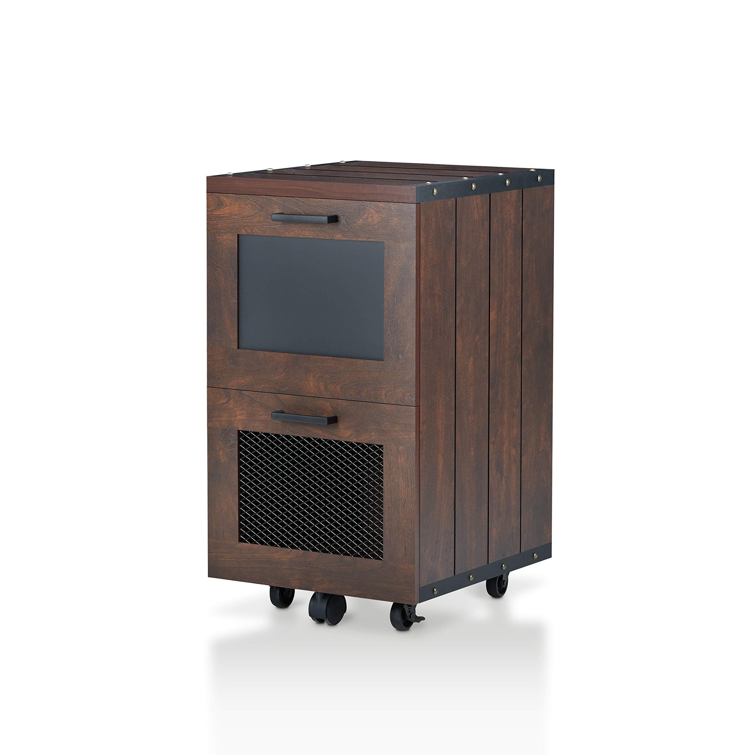 HOMES: Inside + Out Acosta Small Cabinet with Drawers, Wooden File, Industrial Decor Office Storage with Wheels, Retro Workspace Organization Furniture, Vintage Walnut