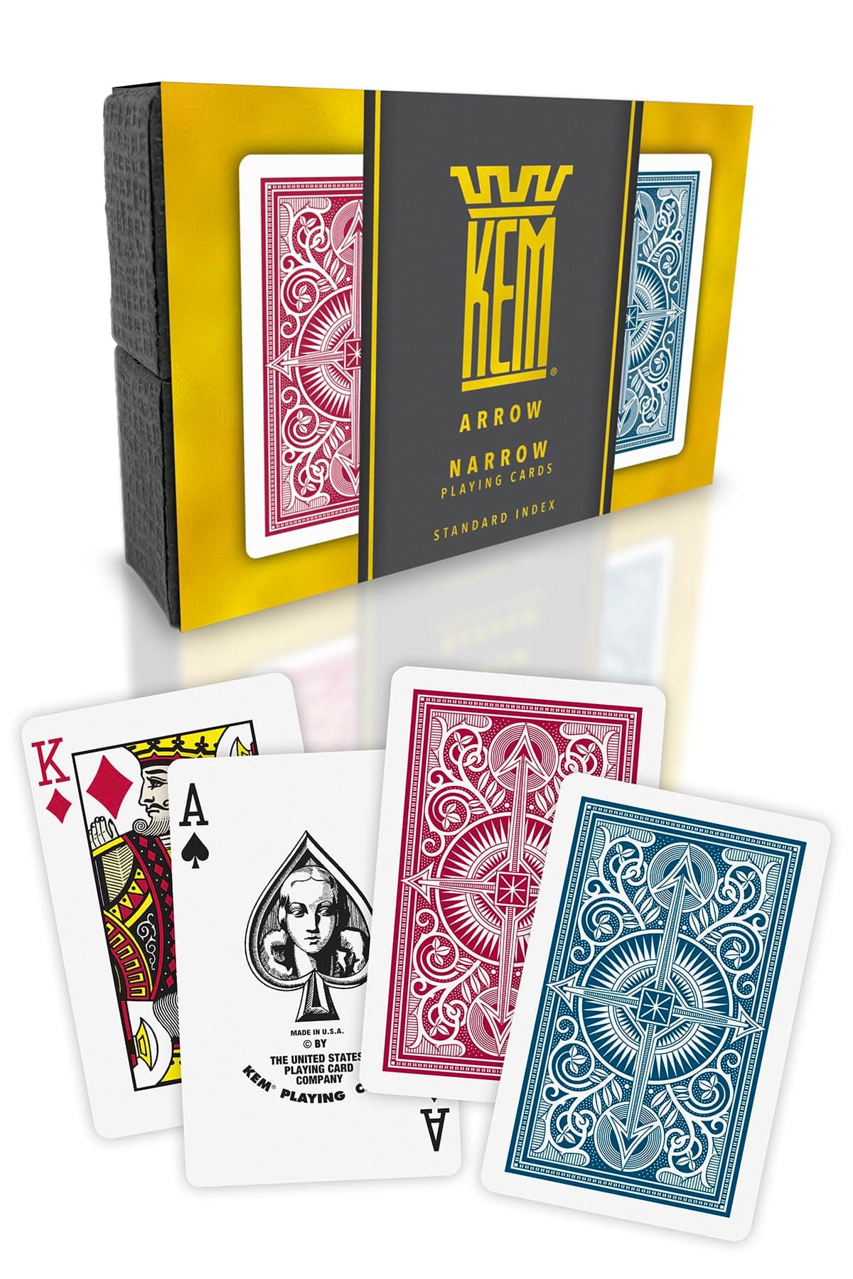 KEM Arrow Red and Blue Plastic Playing Cards, Standard Index, Bridge Size, Premium, Casino Grade Poker, 2 Decks