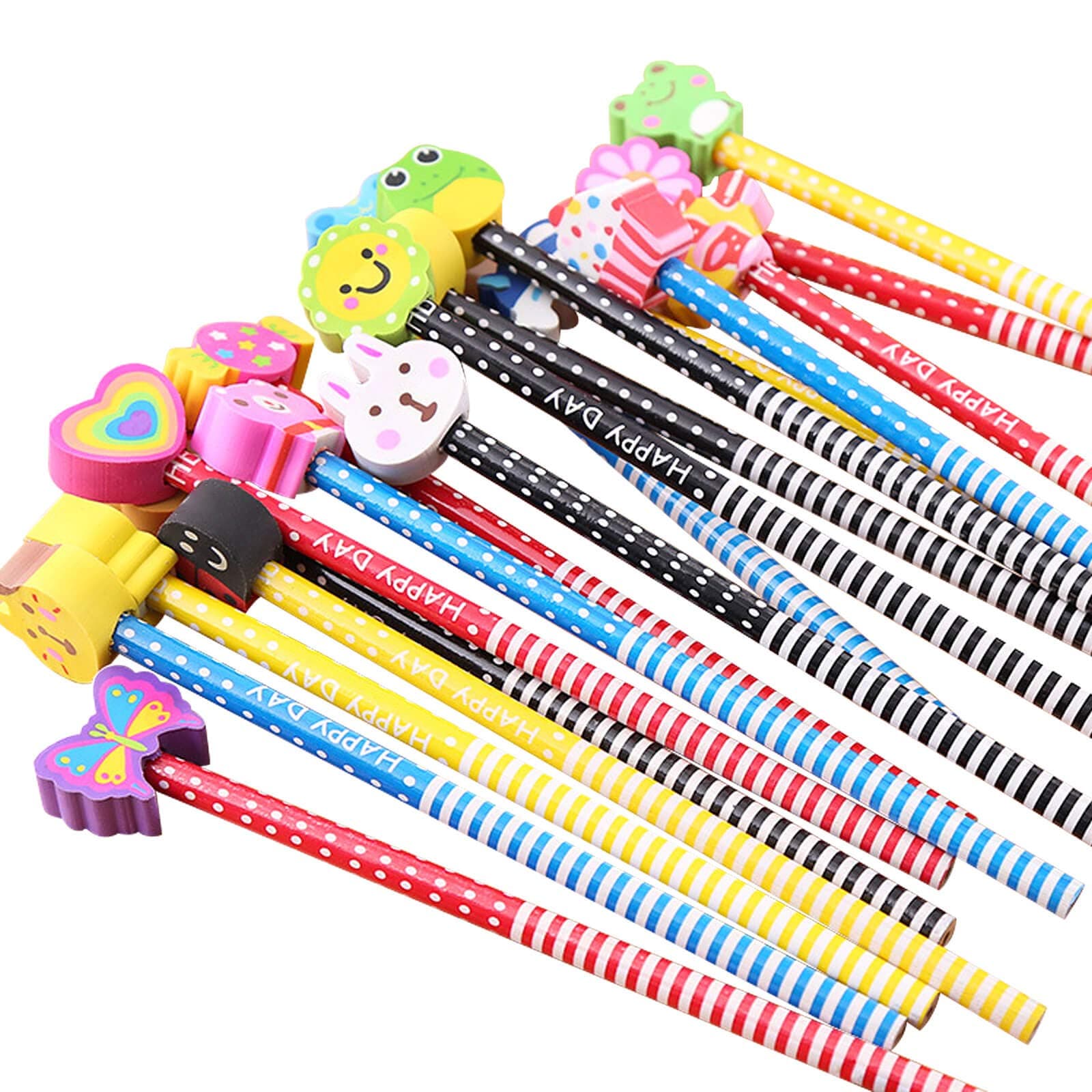 Cute Pencils for Kids, Fun Pencil with Erasers Toppers, Woodcased #2 Pencils for School Classroom(12 Pack)