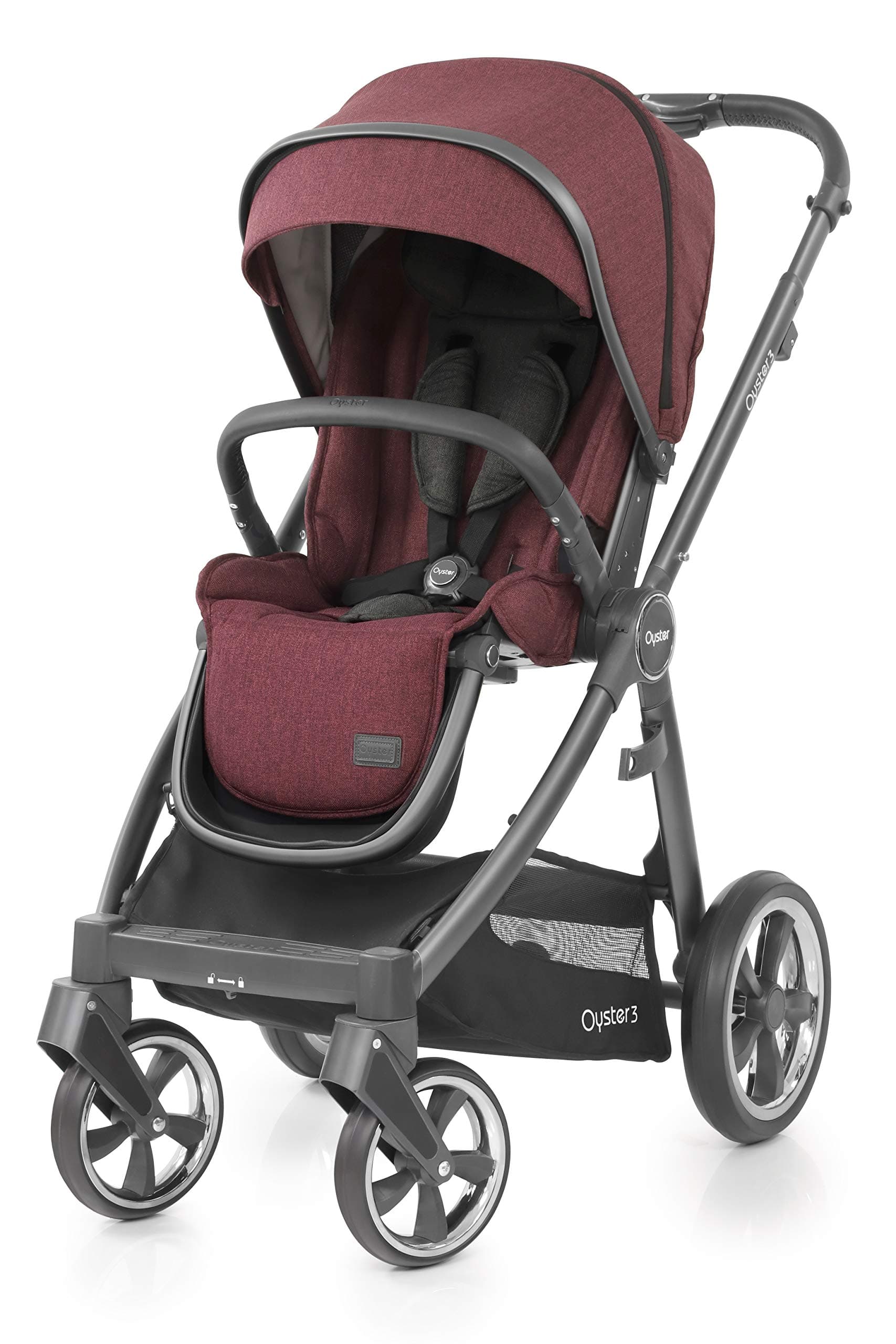 Babystyle Oyster 3 Pushchair in Berry with City Grey Chassis & Raincover