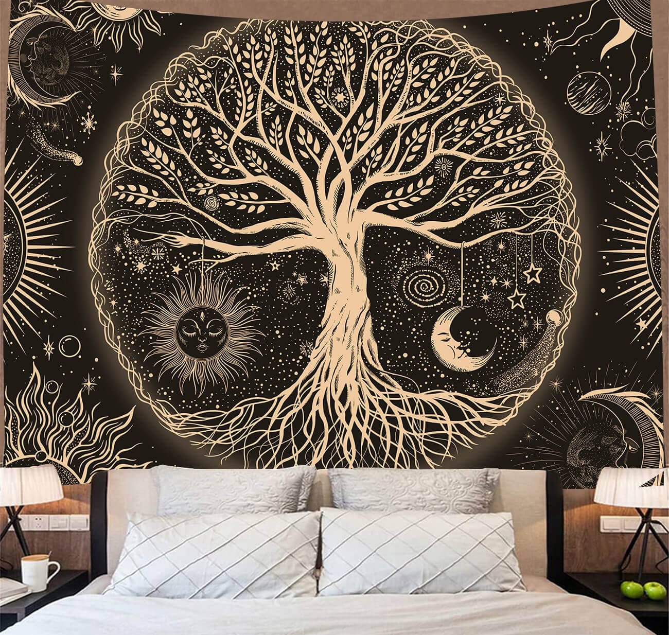 FORATER Tree of Life Tapestry Wall Hanging Sun Moon Stars Tapestries Aestheti...
