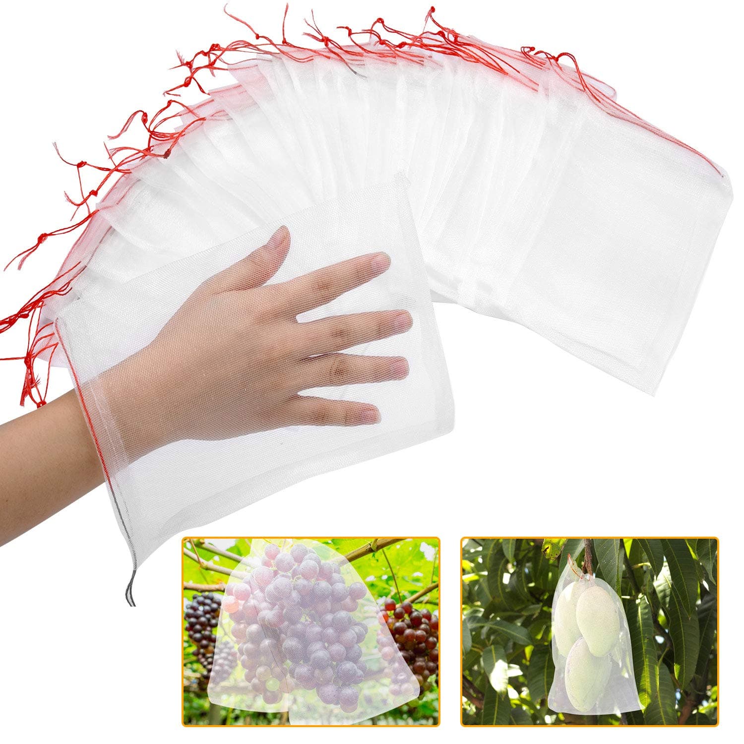 50 Pcs Fruit Protection Netting Bags, 10"x6" With Drawstring, Garden Barrier for Protecting Fruits