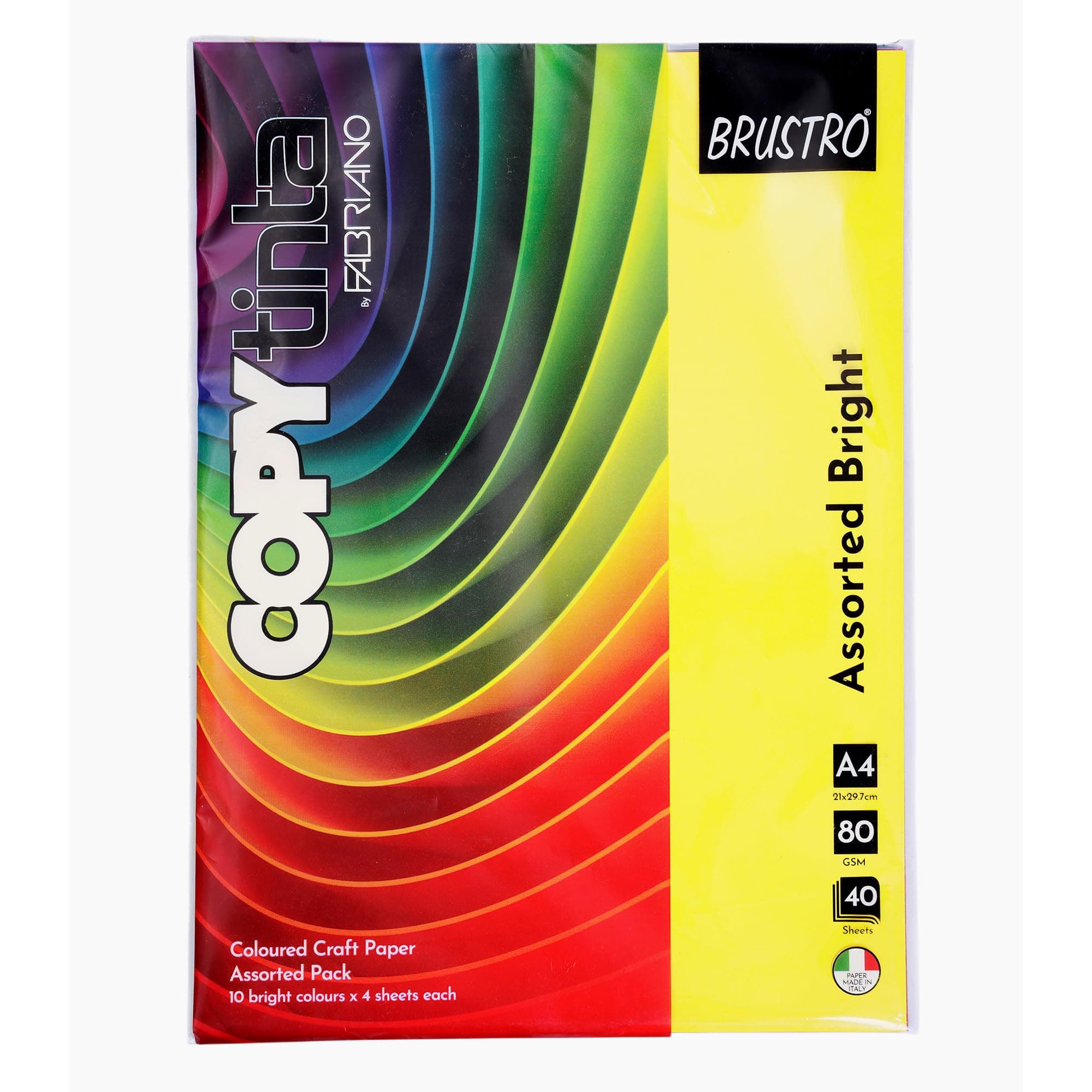 Copytinta Mixed Bright Colours A4 Size 80 GSM 40 Sheets Pack (10 Cols X 4 Sheets) Double Sided for Office Printing, Art & Craft