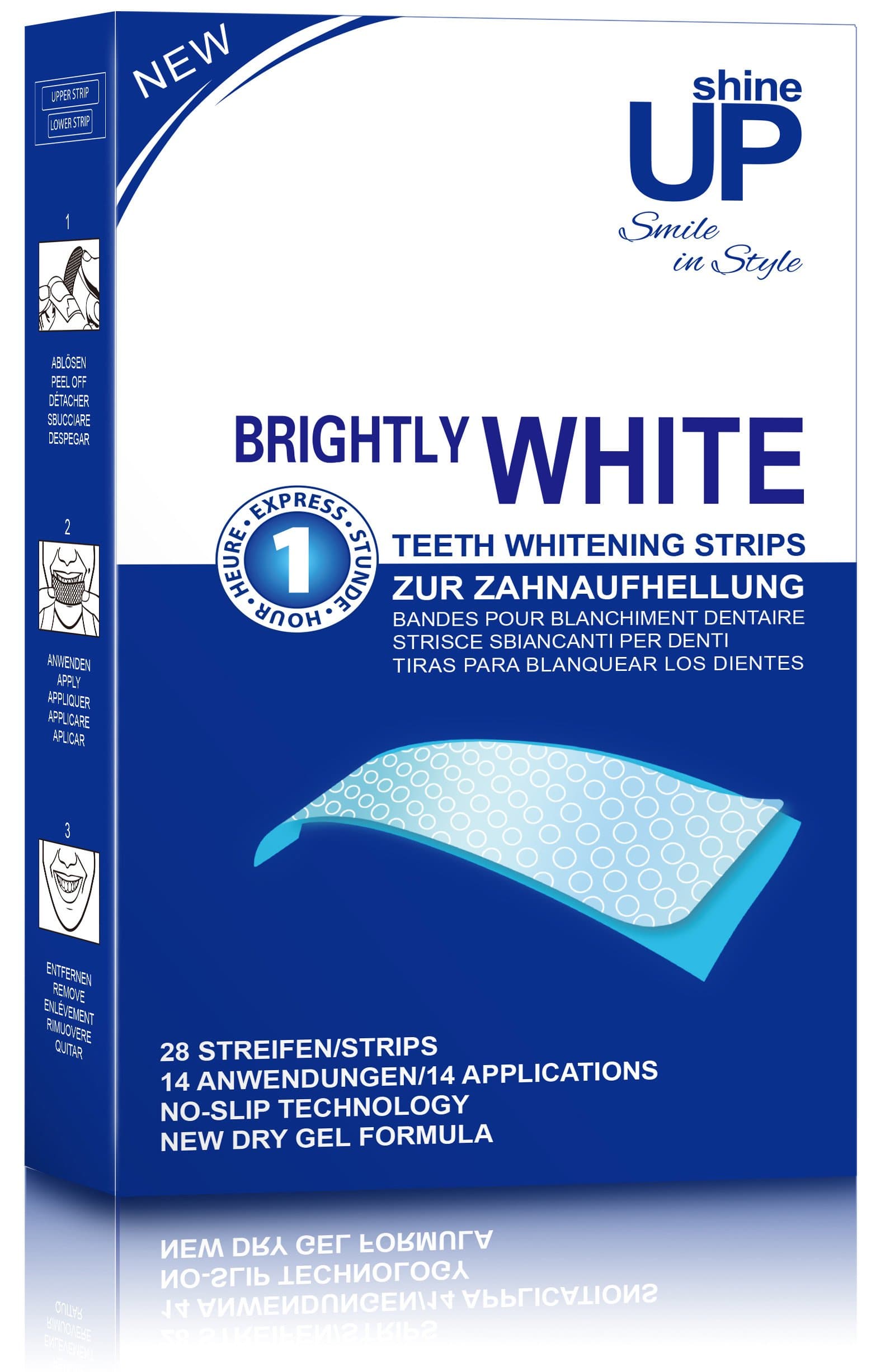 Teeth Whitening Strips - 28 Professional Bright White-Strips - NO Slip Technoogy - shineUP Peroxide Free Whitening Strips - EU & UK Approved - Safe Home Tooth Teeth Bleaching Kit