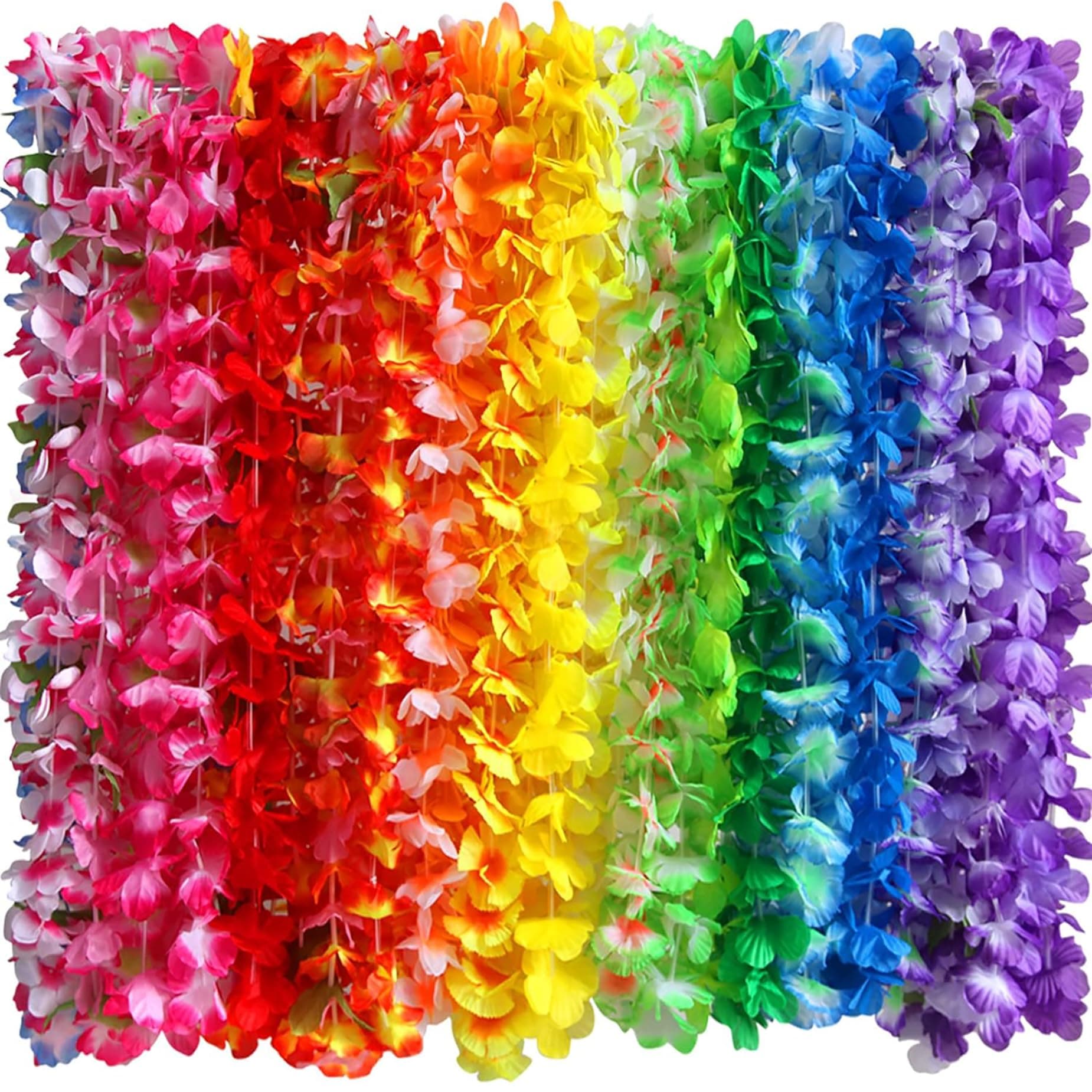 Myamy 50 Counts Tropical Luau Leis Flower Lei Theme Party Favors Hawaiian Leis Necklace Hawaii Silk Wreaths Holiday Wedding Beach Birthday Decorations Assortment