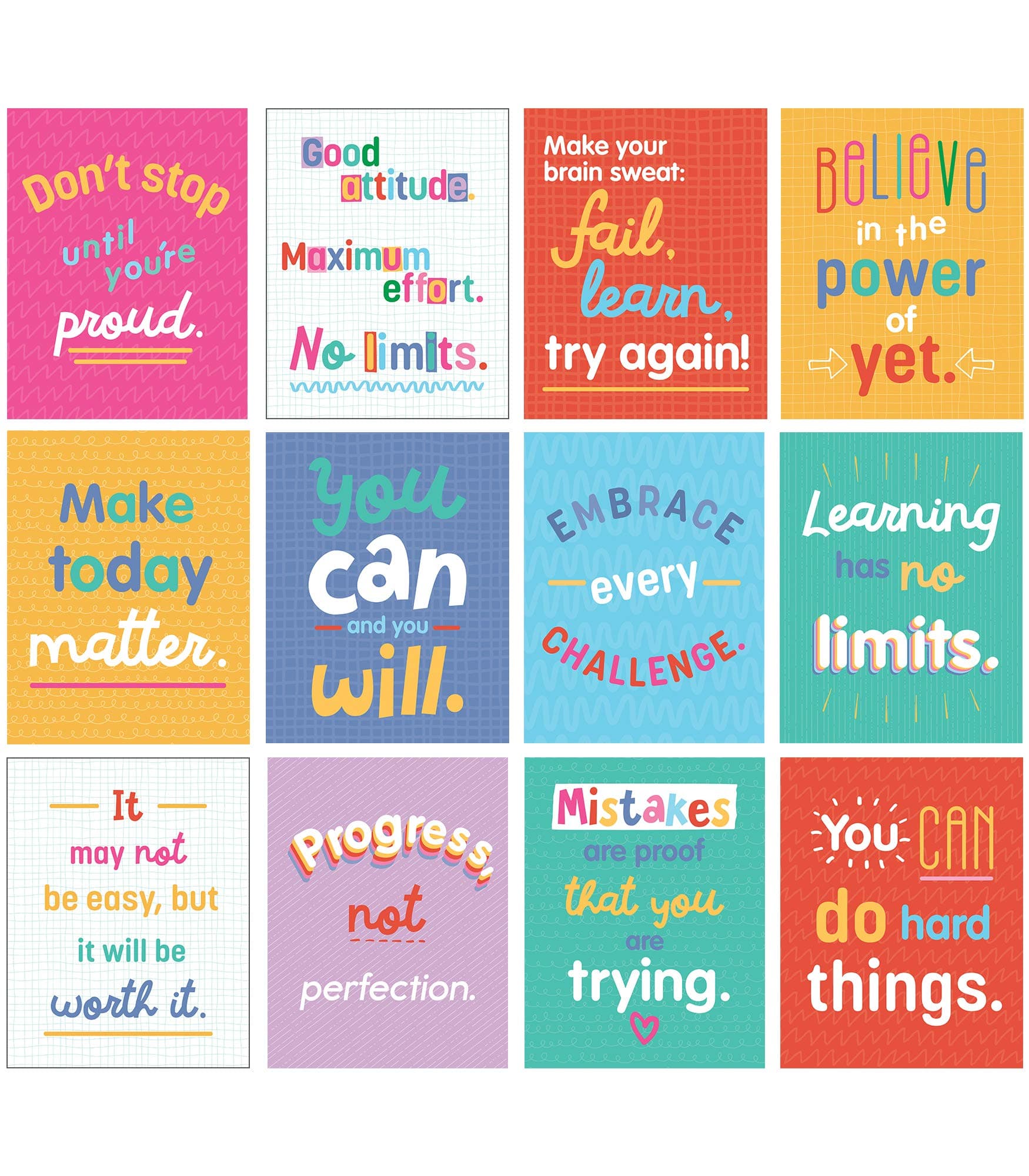 Carson Dellosa 12-Piece Growth Mindset Posters, Motivational 8.5" x 11" Wall Decor for Bulletin Board Decorations, Classroom, Office Decorations, School Counselor Must Haves