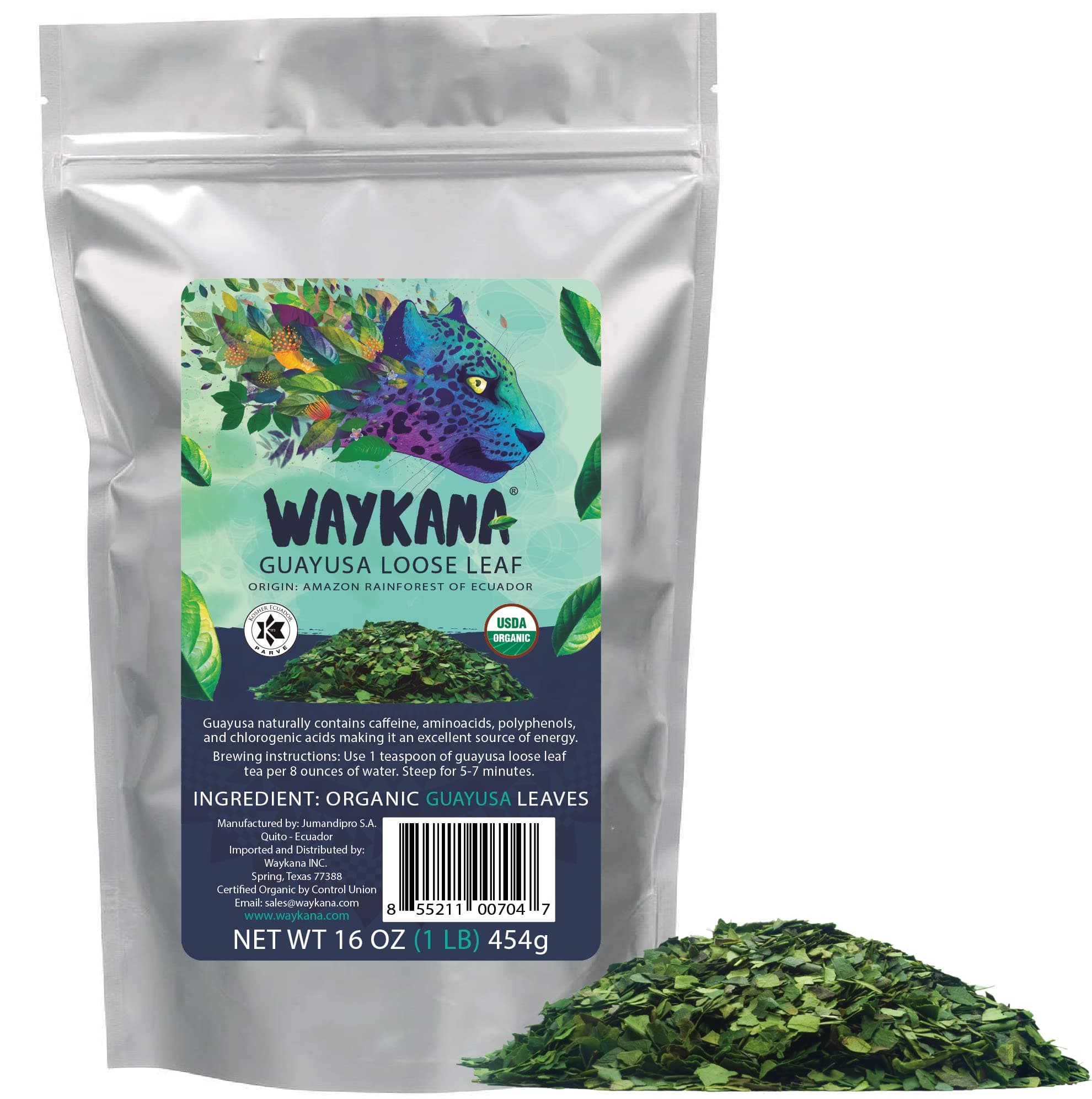 Organic Guayusa Loose Leaf Waykana is a perfect coffee alternative 1 Pound (16oz)| 40mg of caffeine per serving| Smooth, jitter-free, energy drink, alternative yerba mate, matcha, and green tea.