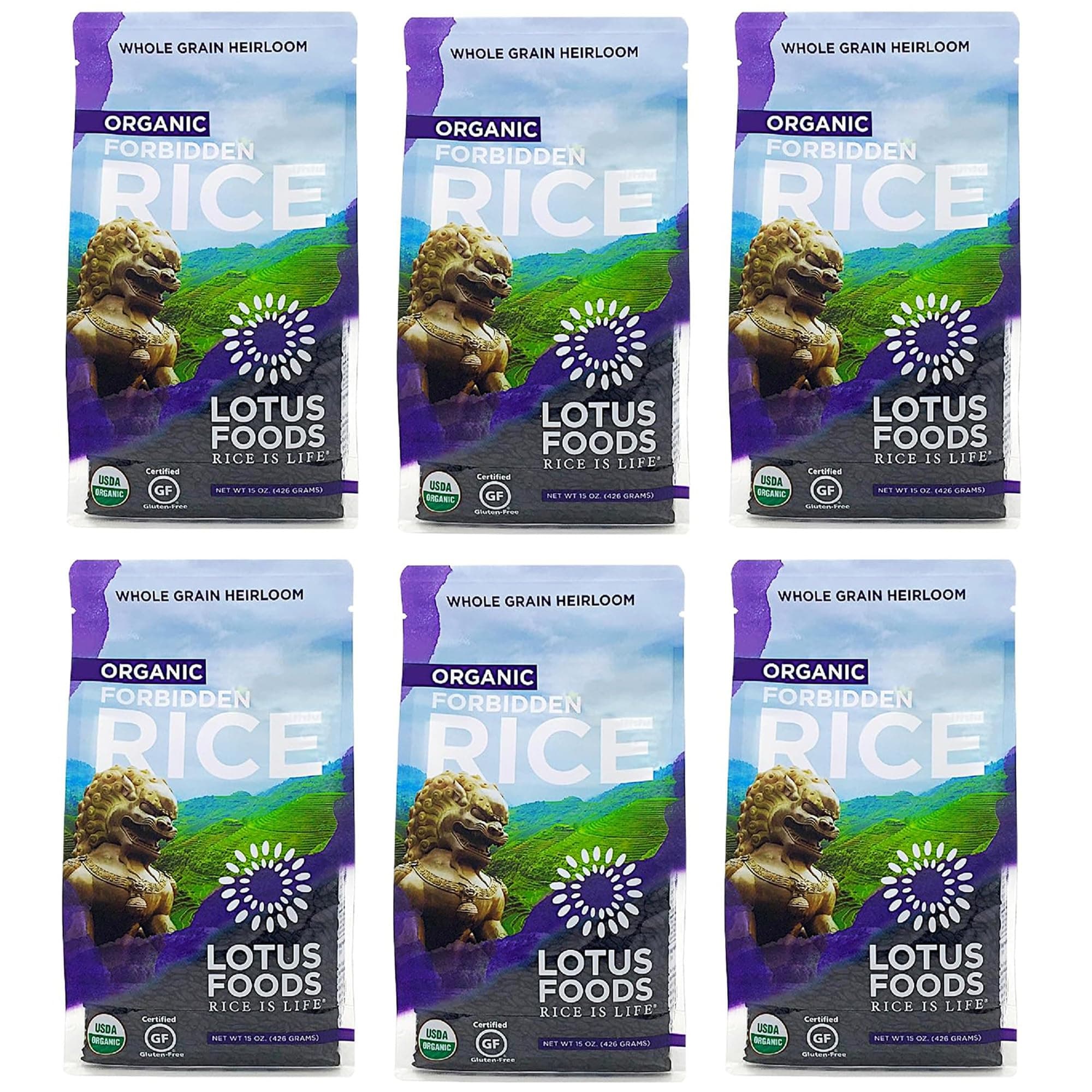 Bulk Organic Forbidden Rice - Black Rice Organic, Purple Rice, Black Rice Bulk, Gluten Free Heirloom Rice, Whole Grain, Non GMO, Vegan - 15 Oz Bags (Pack of 6)