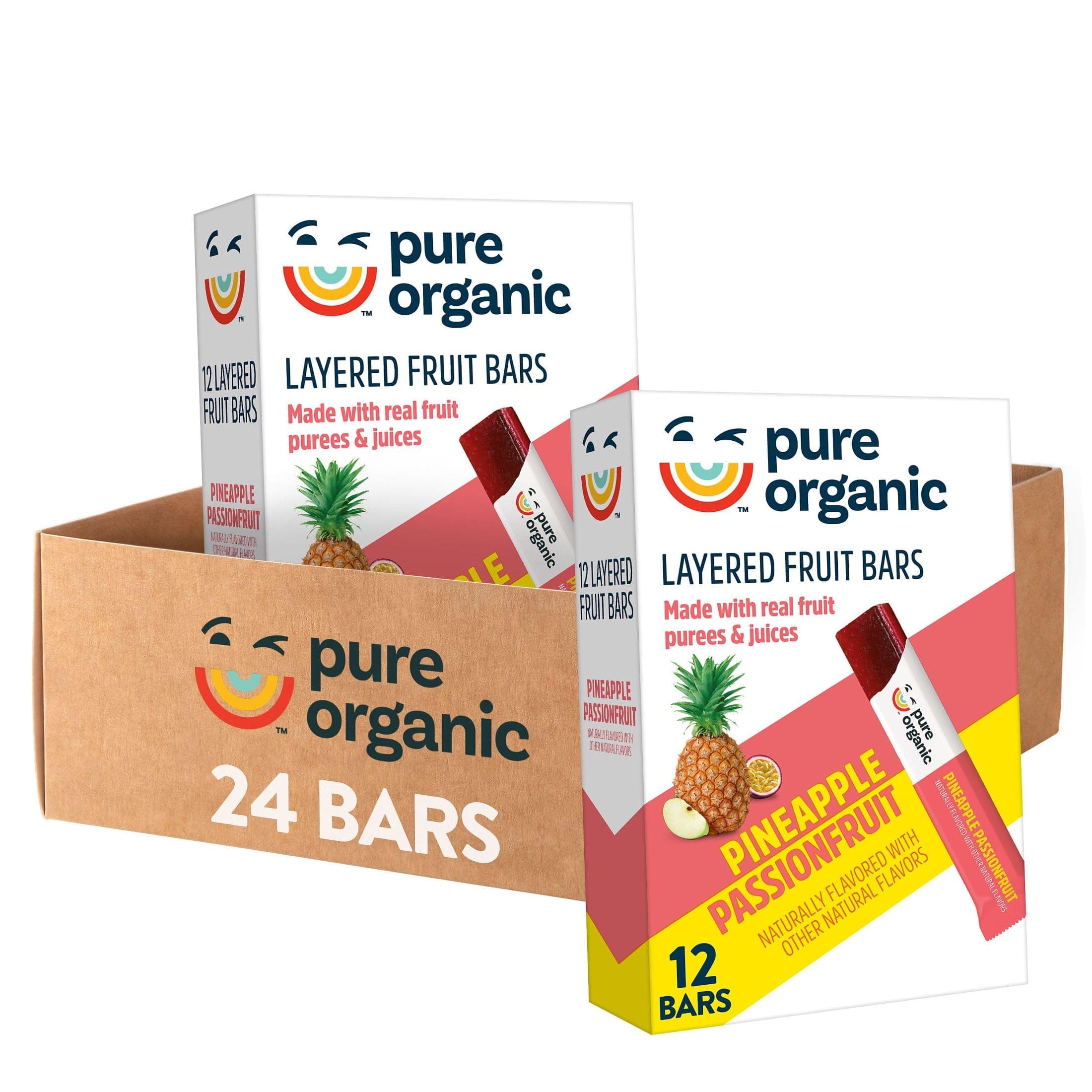 Layered Fruit Bars, Gluten Free, Vegan Fruit Snacks, Pineapple Passionfruit (2 Boxes, 24 Bars)