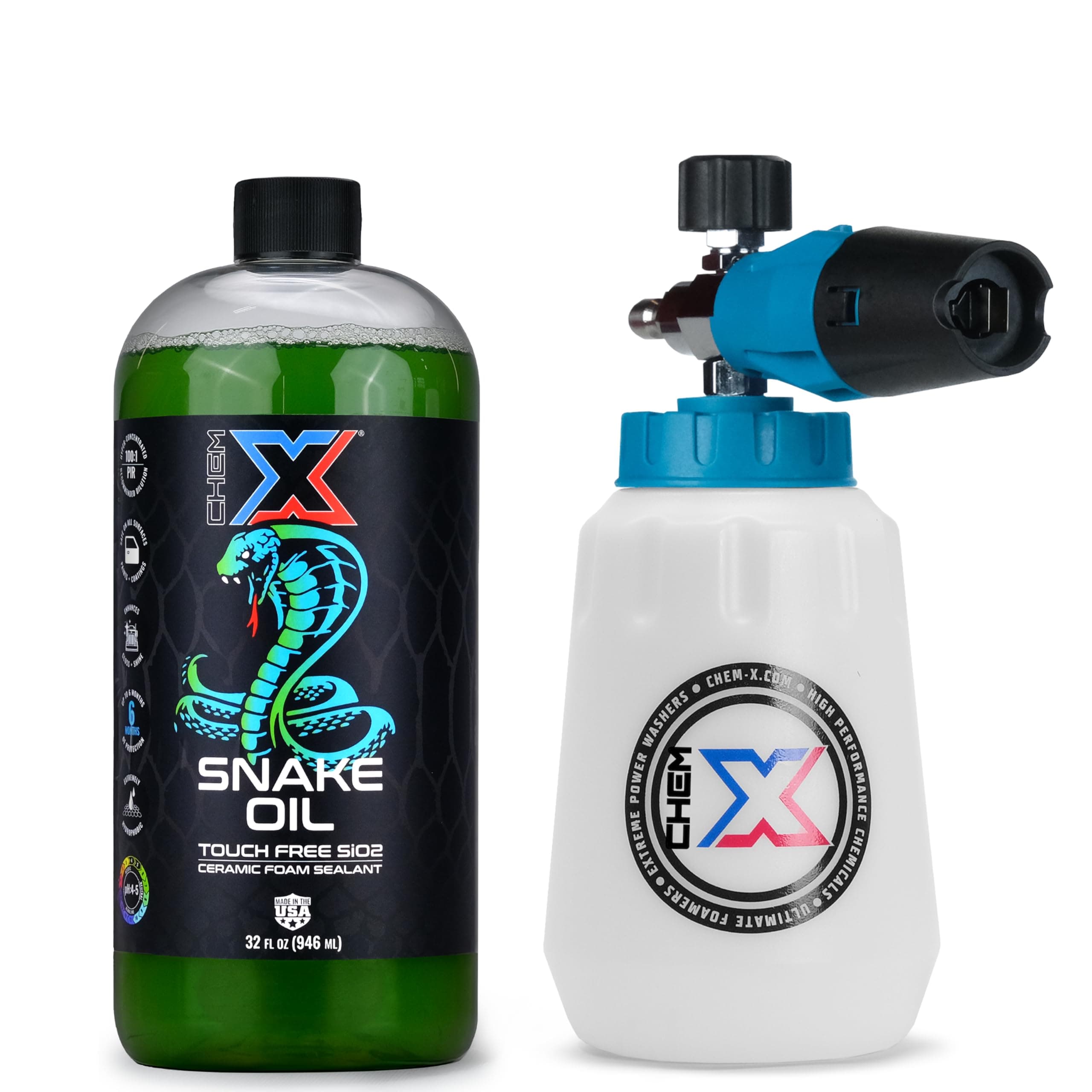 Chem-X スネークオイル:ノータッチ Sio2 ライトニングファストスプレー セラミック発泡性シーラントとクロムフォームキャノンキット