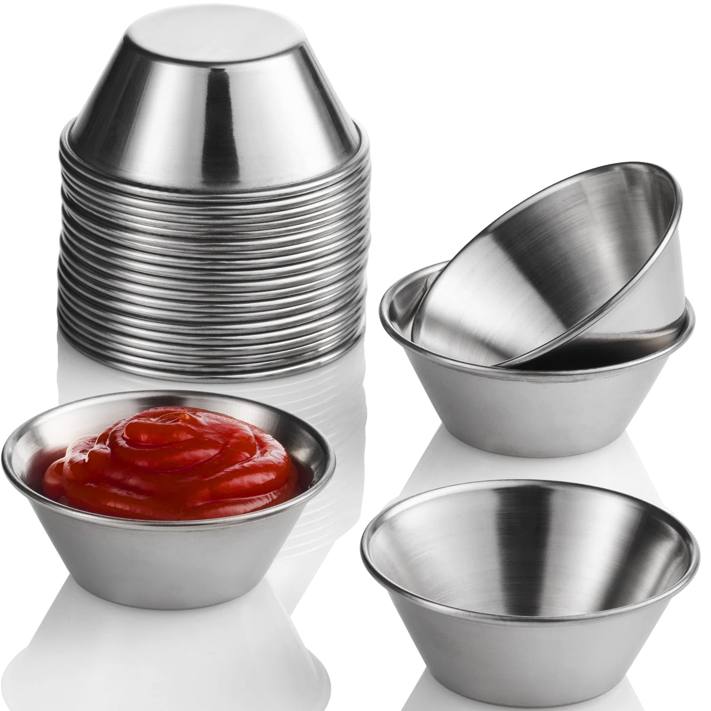Small Sauce Cups, Stainless Steel Ramekin Dipping Sauce Cup, Commercial Grade Individual Round Condiment cups (24 of 1.5 oz.)