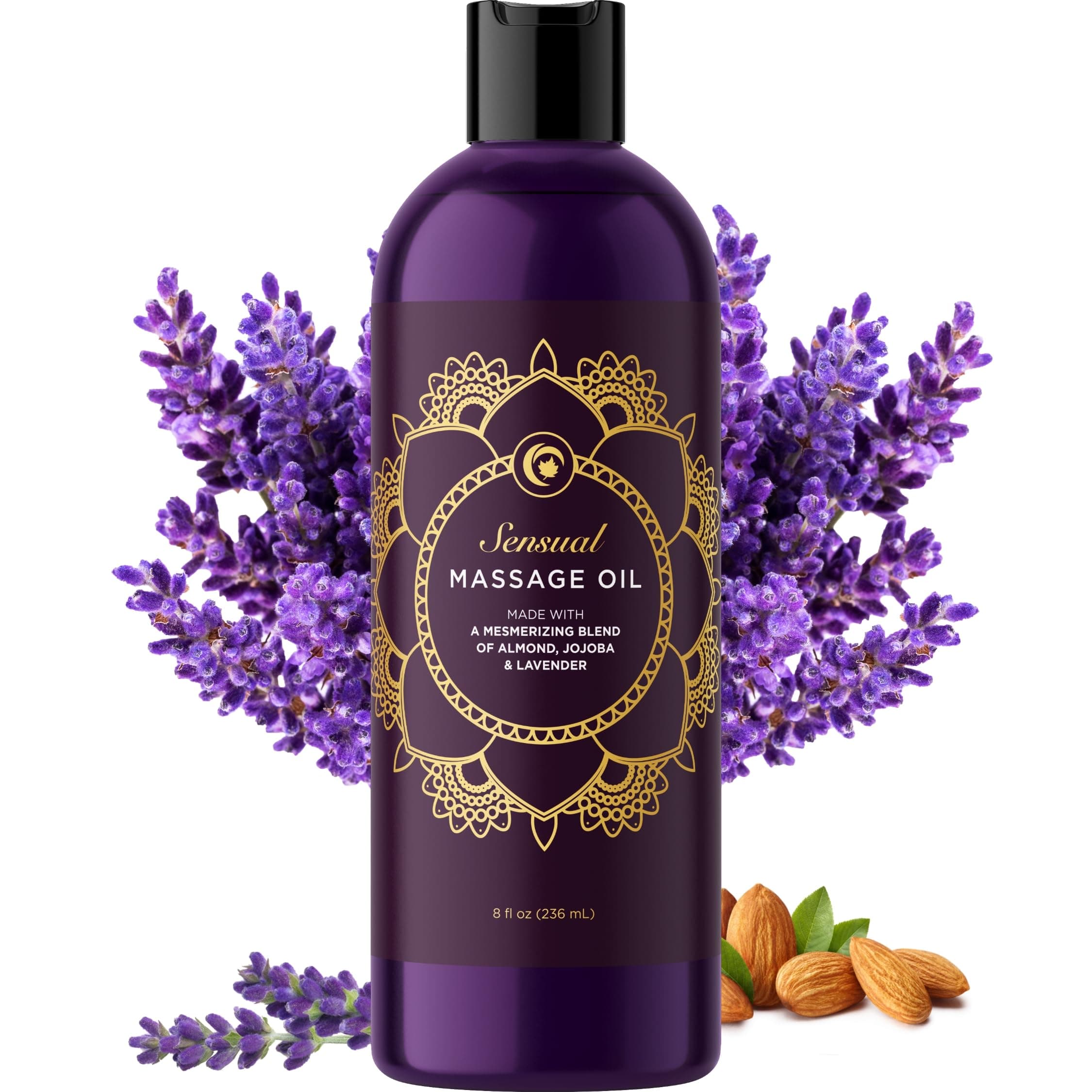 Sensual Massage Oil for Couples - No Stain Lavender Massage Oil for Massage Therapy and Relaxing Massage Oil with Sweet Almond Oil for Skin - Anti Aging Moisturizer and Natural Body Oil for Dry Skin