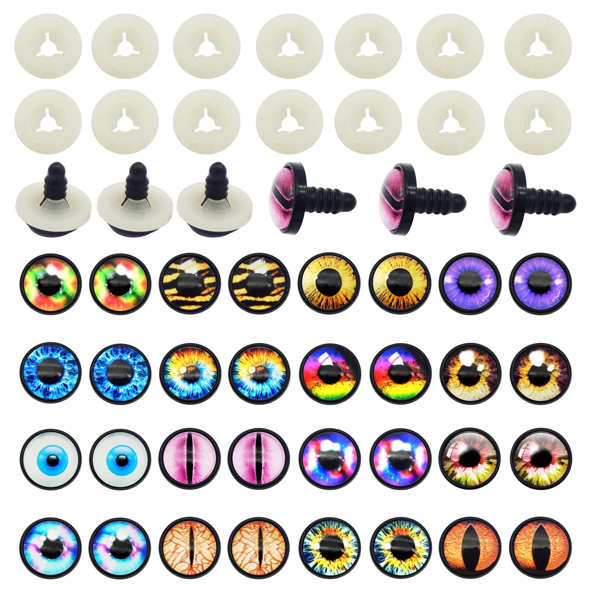 16 Pairs Glass Colorful Safety Eyes for Stuffed Plush Doll with Washer Craft DIY Repair Teddy Bear Amigurumi Crochet Toy (14mm (9/16 inches))