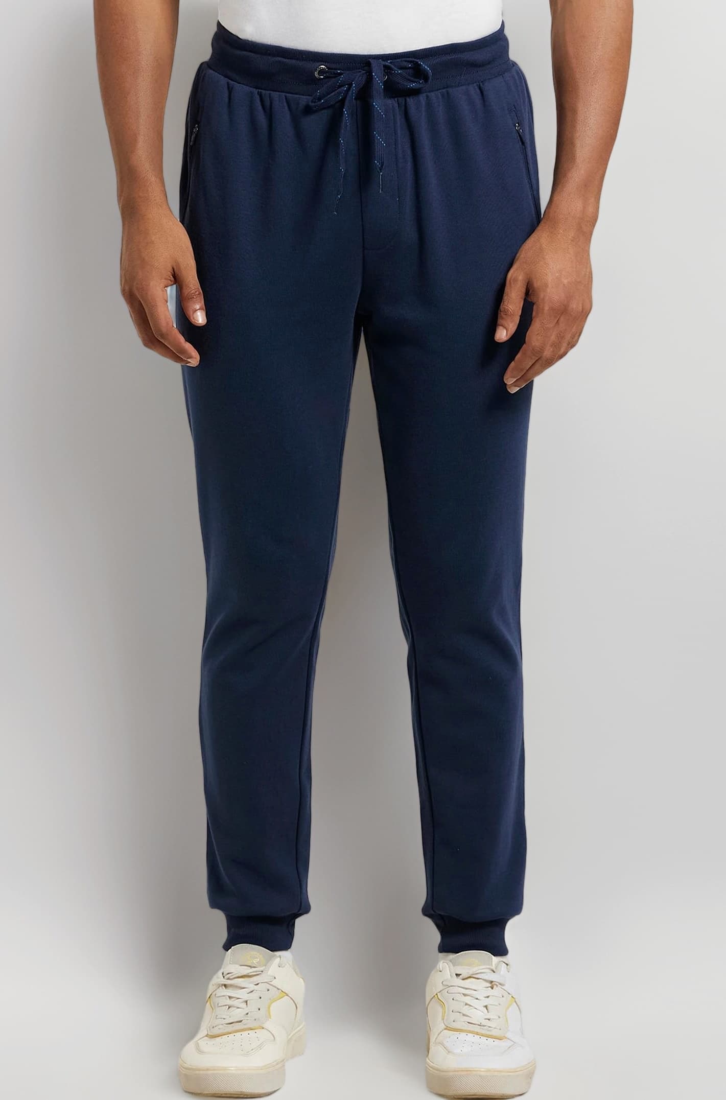 AM02 Men's Super Combed Cotton Rich Slim Fit Mid Rise Joggers with Zipper Pockets