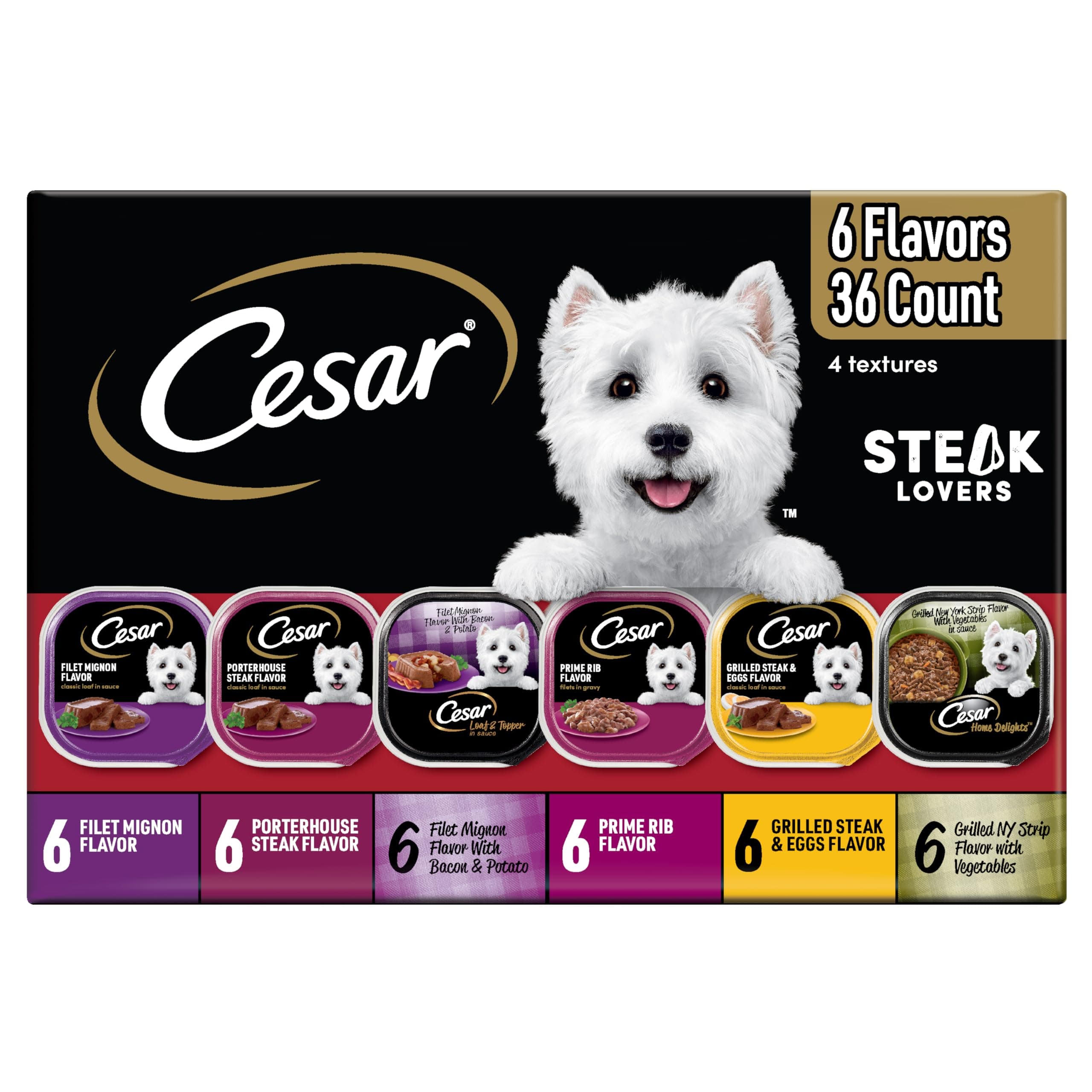 Soft Wet Dog Food Classic Loaf in Sauce Steak Lovers Variety Pack with Real Meat, (36) 3.5 oz. Easy Peel Trays