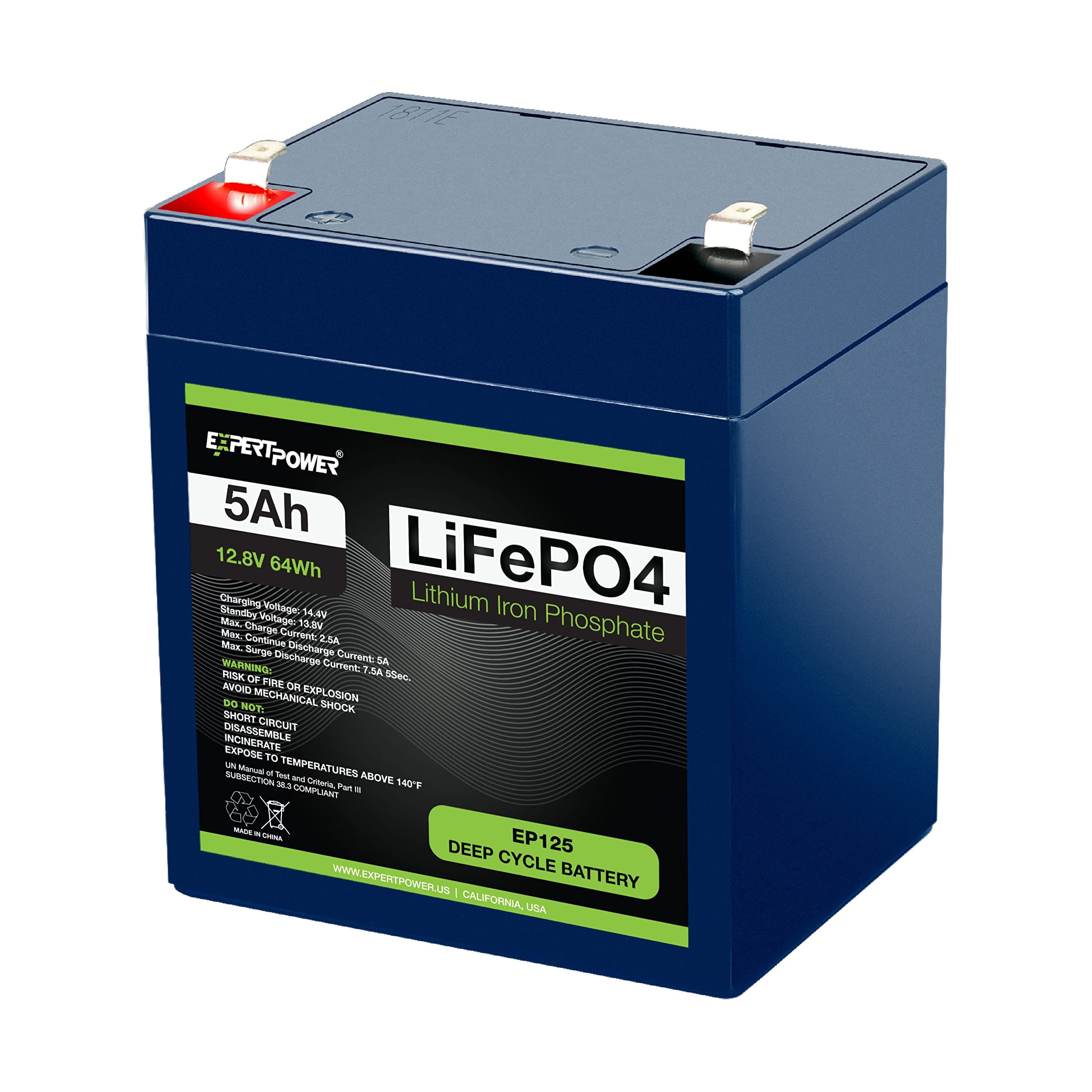 12V 5Ah Lithium LiFePO4 Deep Cycle Rechargeable Battery | 2500-7000 Life Cycles & 10-Year Lifetime | Built-in BMS