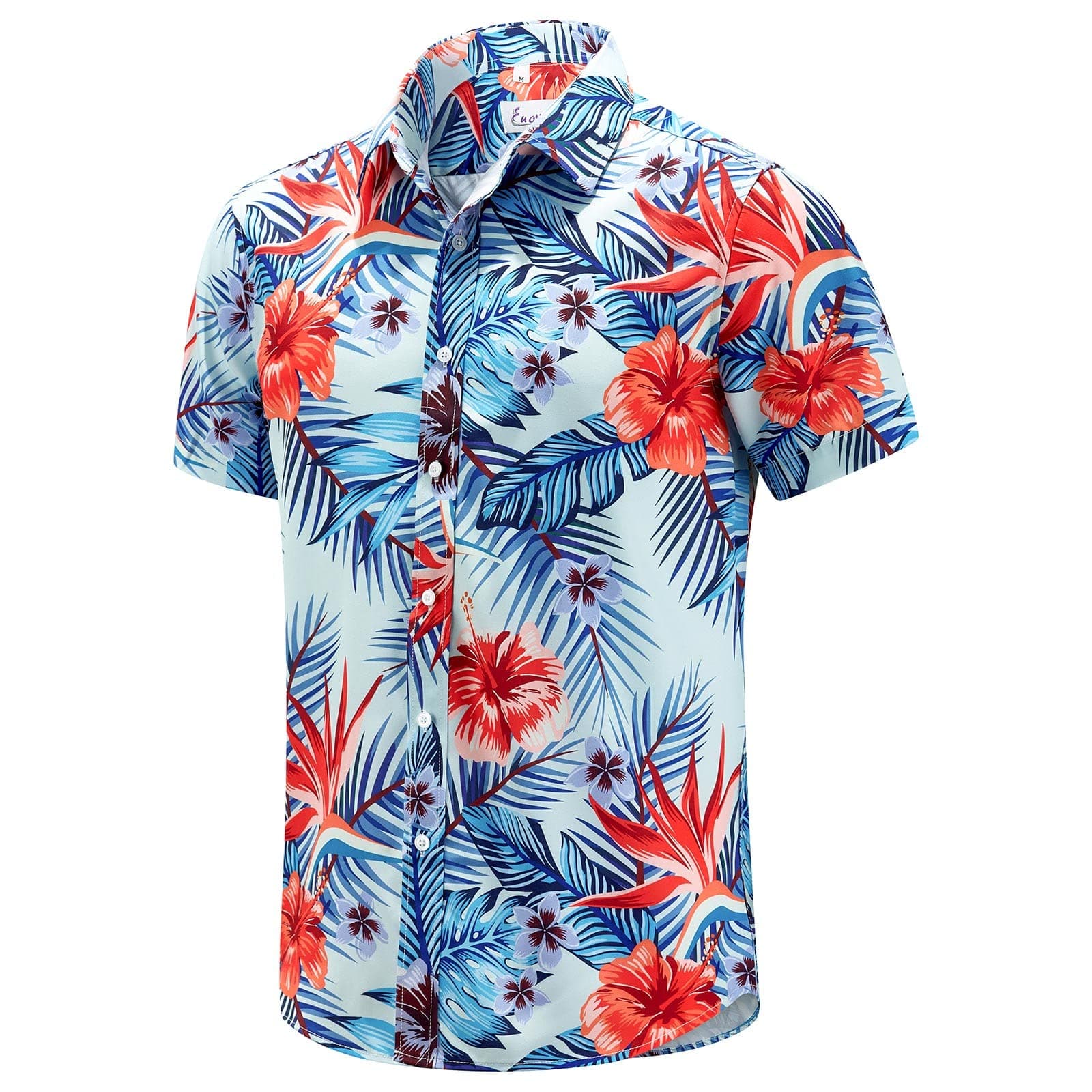 EUOW Men's Hawaiian Shirt Short Sleeves Printed Button Down Summer Beach Dress Shirts