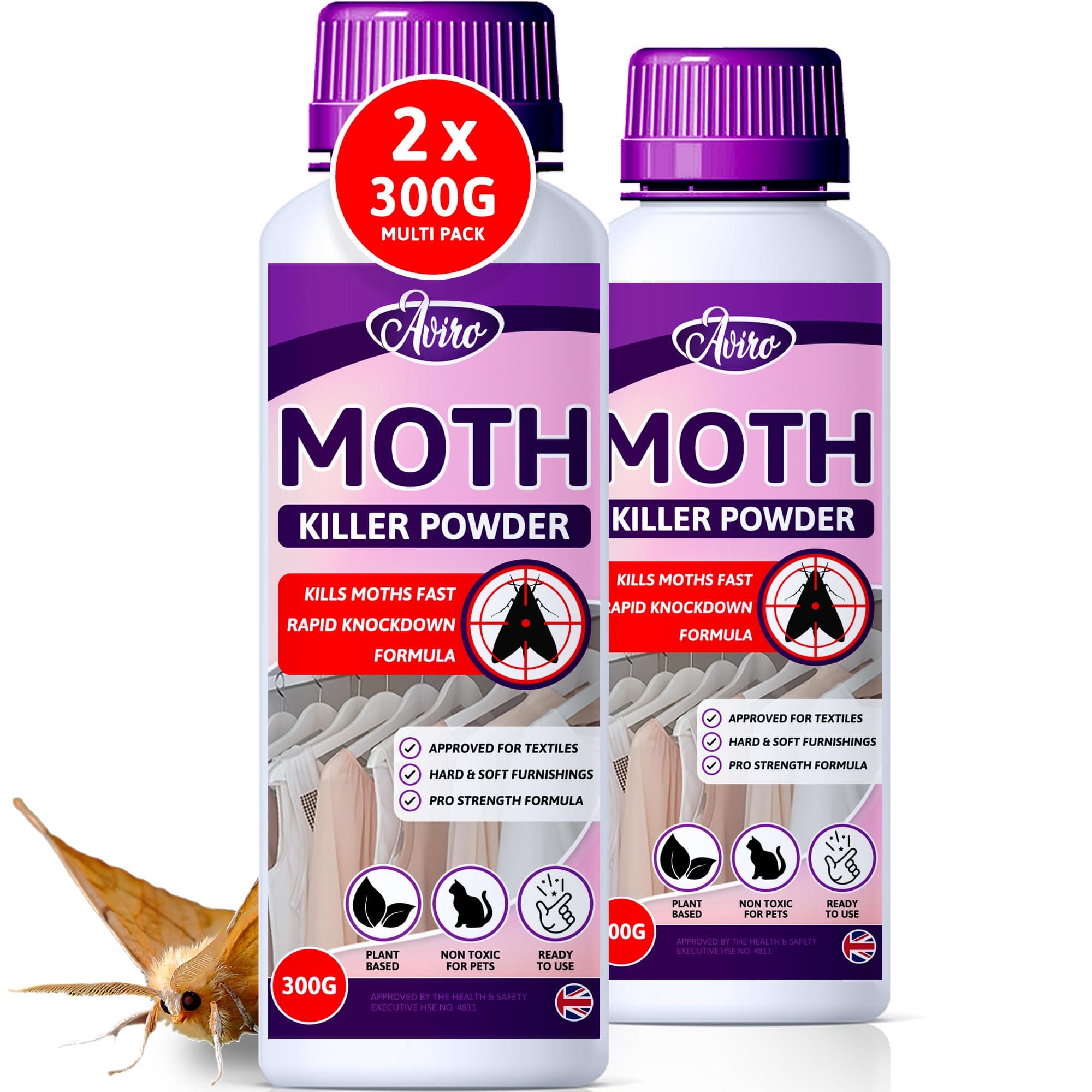 Aviro Moth Killer Powder - Professional Grade Carpet Moth Treatment. Pet-Friendly Moth Powder Approved For Use On Hard & Soft Furnishing Including Carpet. Naturally Derived Carpet Beetle & Moth Killer