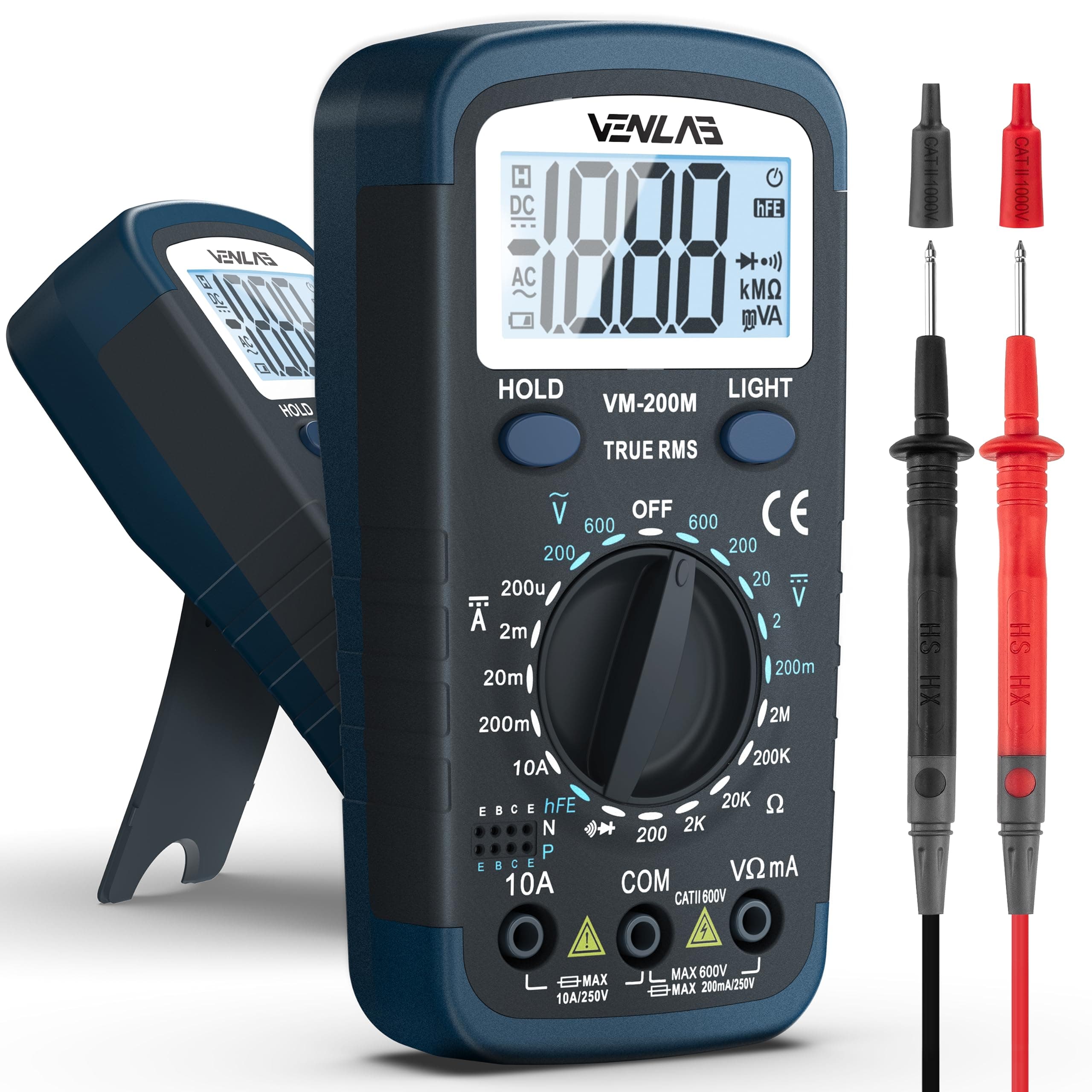 Digital Multimeter DC AC Voltmeter, Ohm Meter, Fast Accurately Measures Voltage, Current, Resistance, Continuity, Diode, hFE, Tests Live Wire