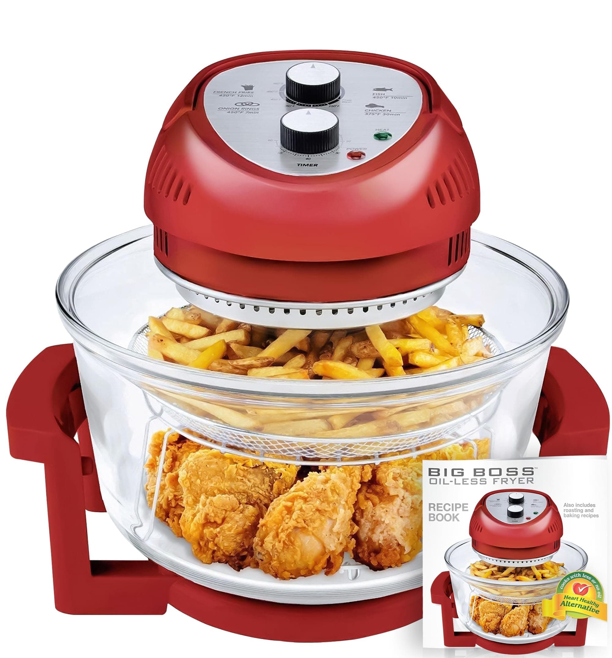 Big Boss 16Qt Large Glass Air Fryer Non Toxic – Large Halogen Oven Cooker with 50+ Air Fryers Recipe Book for Meals for Entire Family, Healthier Oil-Free Crispy Foods As Seen on TikTok