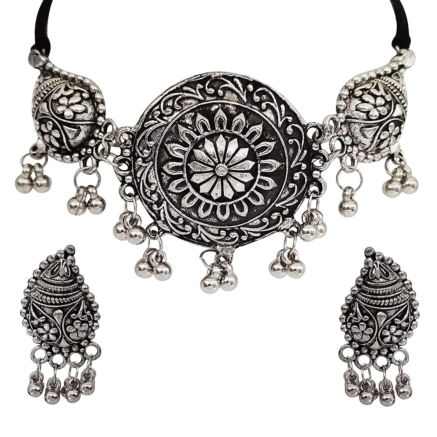 Latest Stylish Traditional Oxidised Silver Necklace Jewellery Set for Women (13117s)