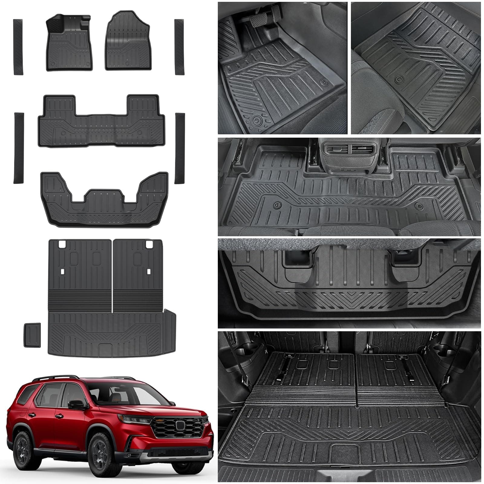 Floor Mat for Honda Pilot 2023-2024 Cargo Liner with Backrest Mat Cargo Liner Replacement for 2023-2024 Honda Pilot Door Sill Protector
