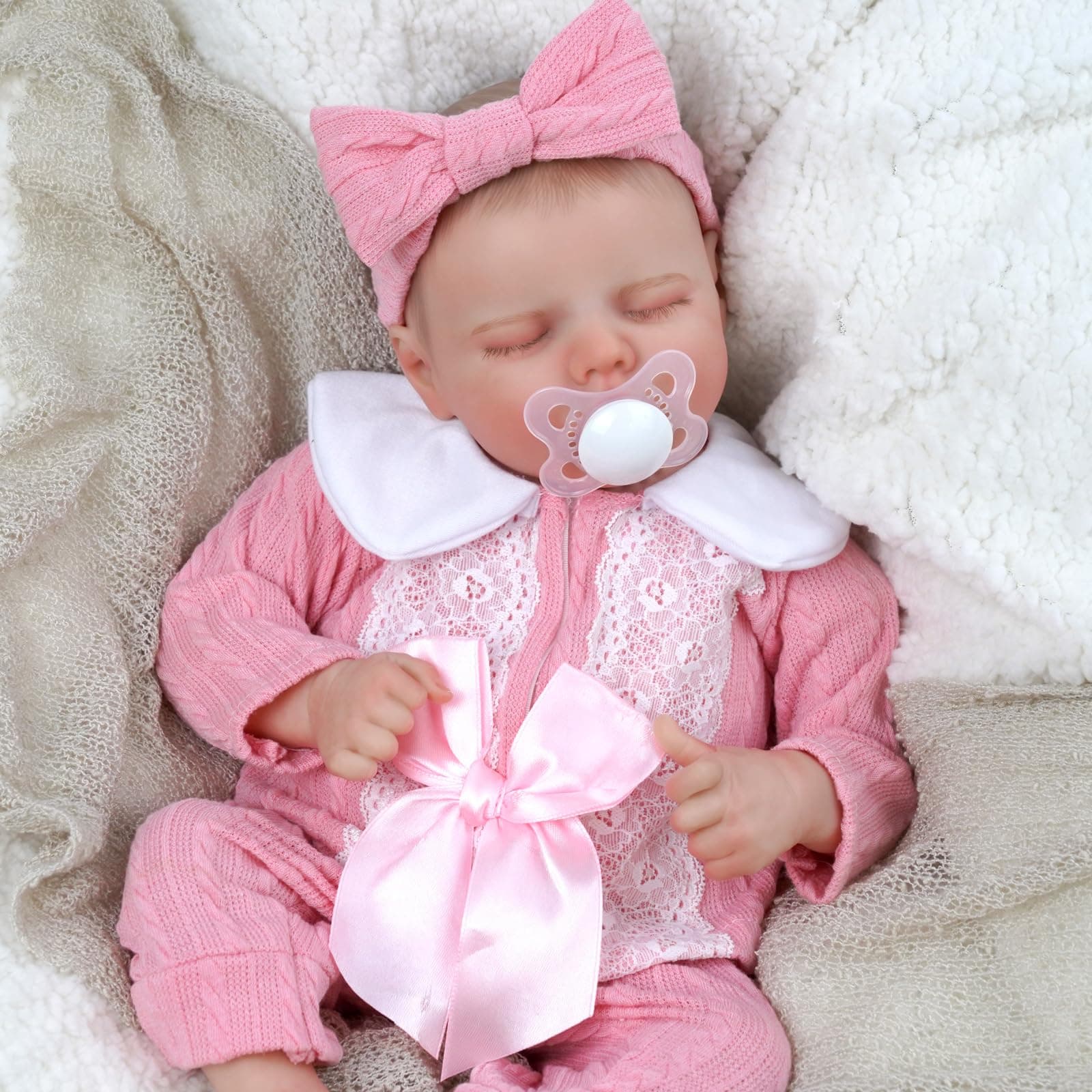 JIZHIReborn-Baby Dolls 17 Inch Reborn Dolls Realistic Newborn Baby Dolls Softness Body Poseable Full vin-yl Body Girl Like a Lifelike Baby with Feeding Kit Gift Box for Kids,Pink C