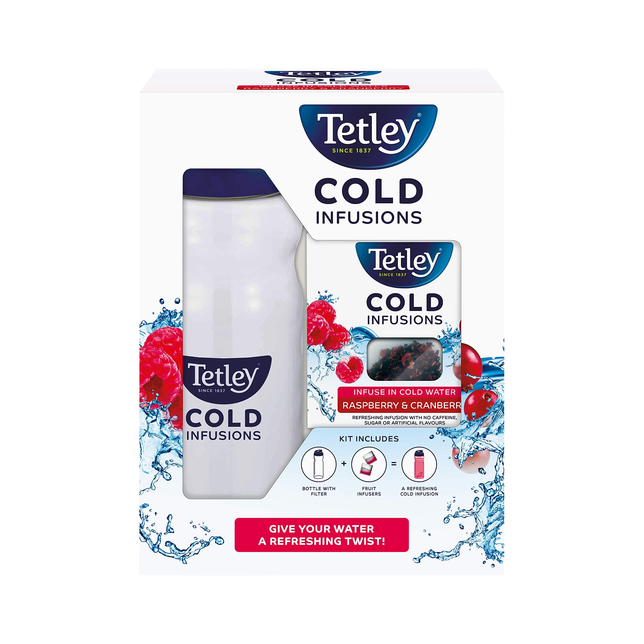 Tetley Cold Infusions Starter Pack Raspberry And Cranberry + 650ml Bottle