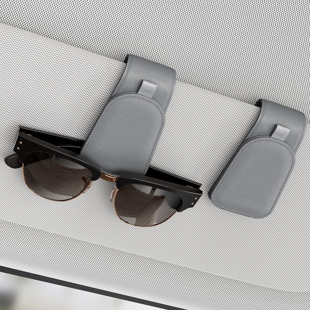 Sotfamily Sunglass Holder for Car Visor, Suede Cloth Magnetic Sunglass Organizer for Car Accessories, 2 Packs, Gray