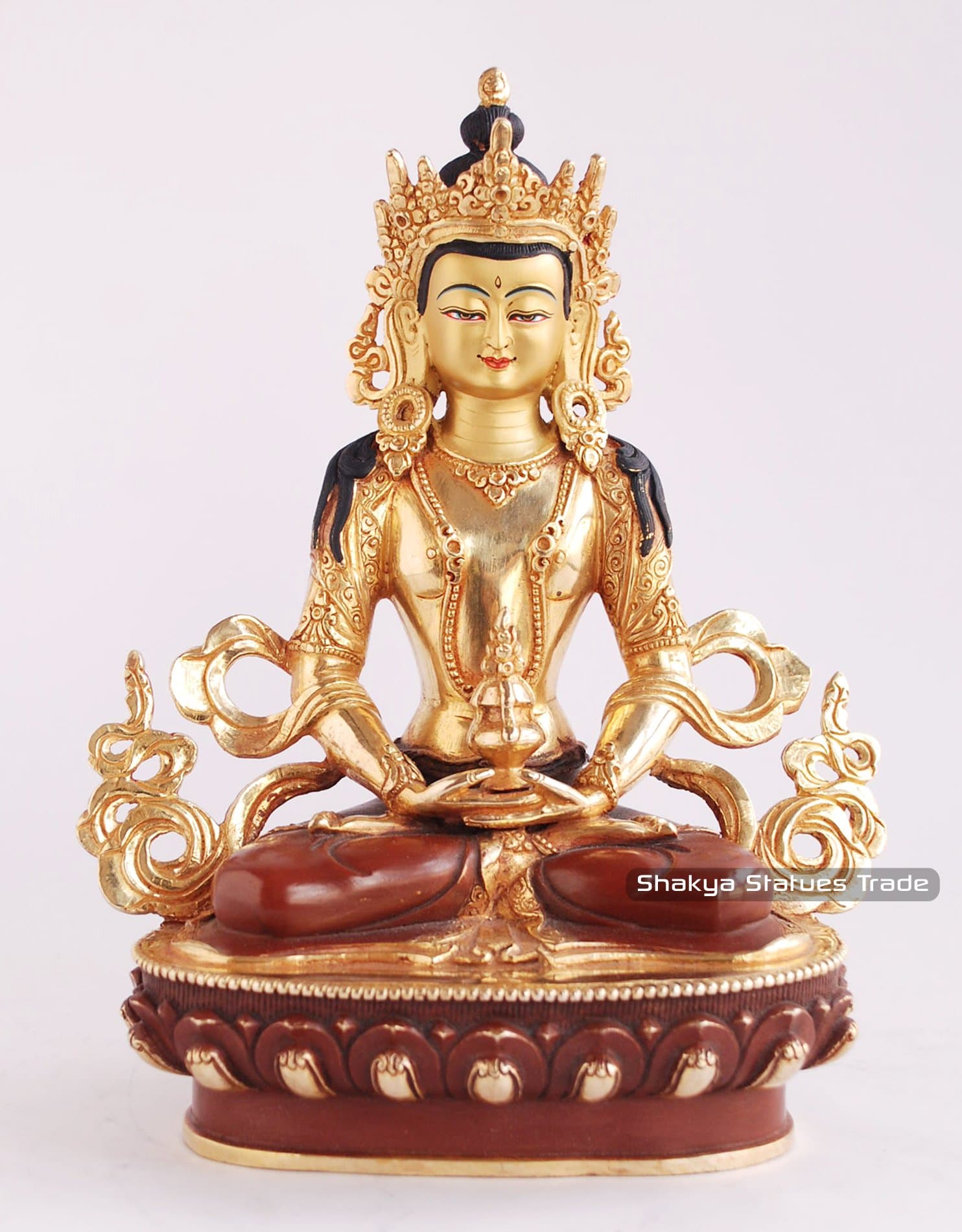 Hand Carved Gold Face Painted 8.75" Aparmita Copper Gold Gilded Statue From Patan Nepal
