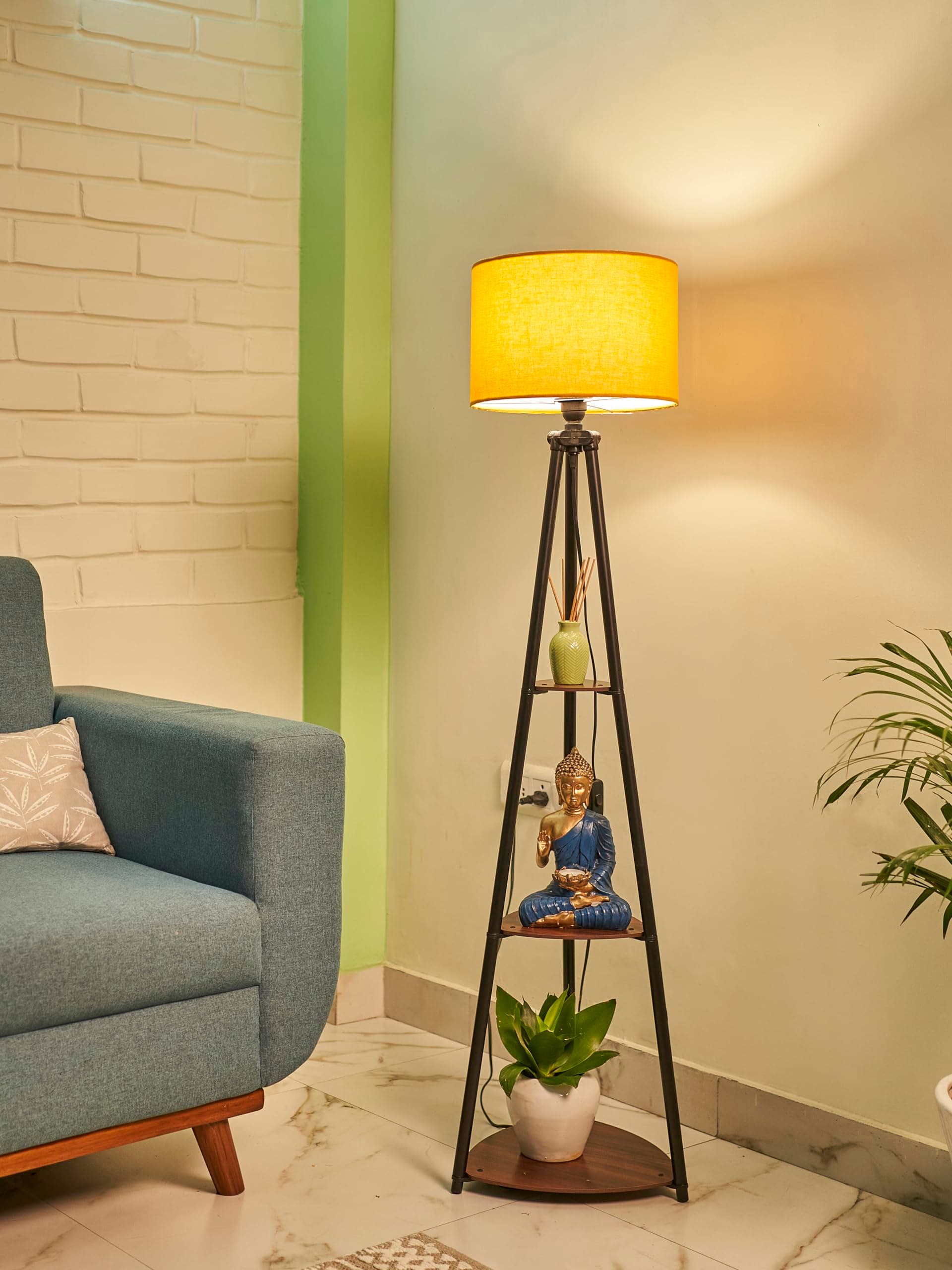 Metal Floor Lamp with 3 Shelves (Fresh Yellow) LED Bulb Included