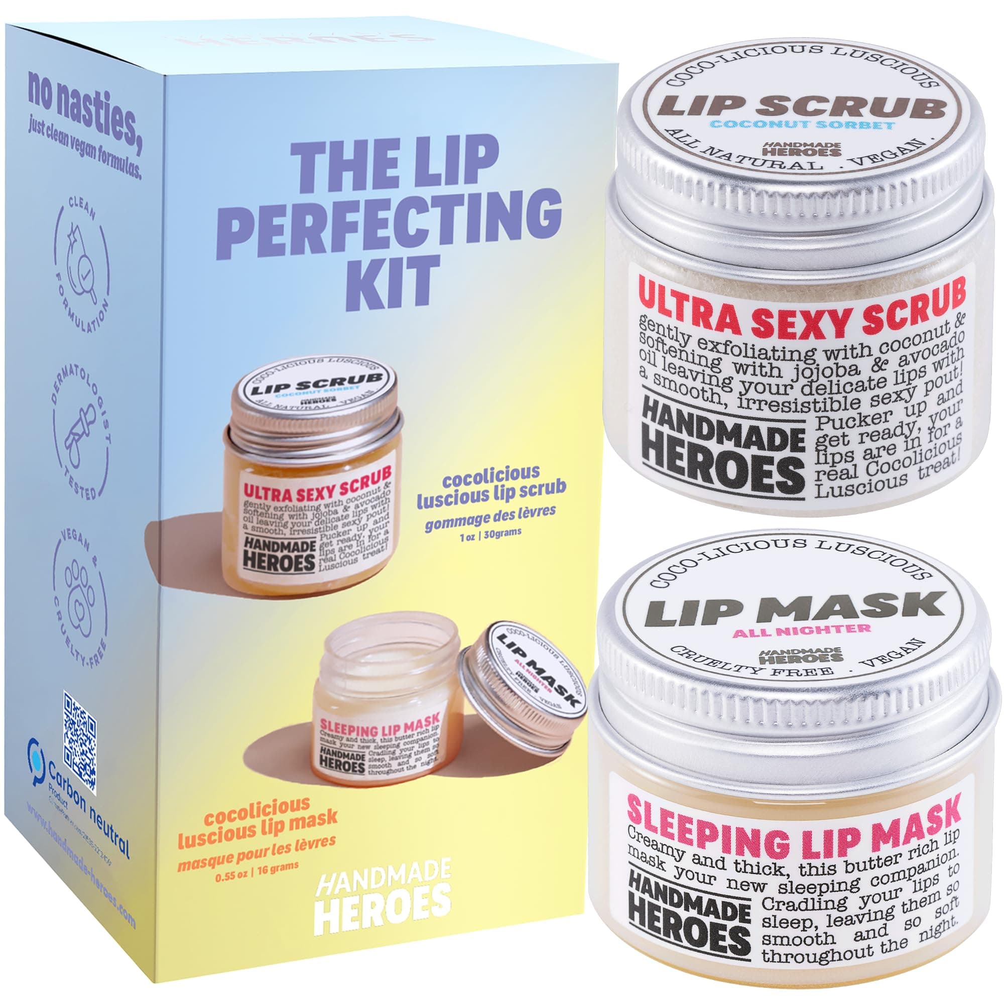 100% Natural Vegan Conditioning Coconut Lip Exfoliator, Gentle Exfoliant, Sugar Lip Polish and Scrubber for Chapped and Dry Lips, 1oz (Lip Scrub and Lip Mask Kit)