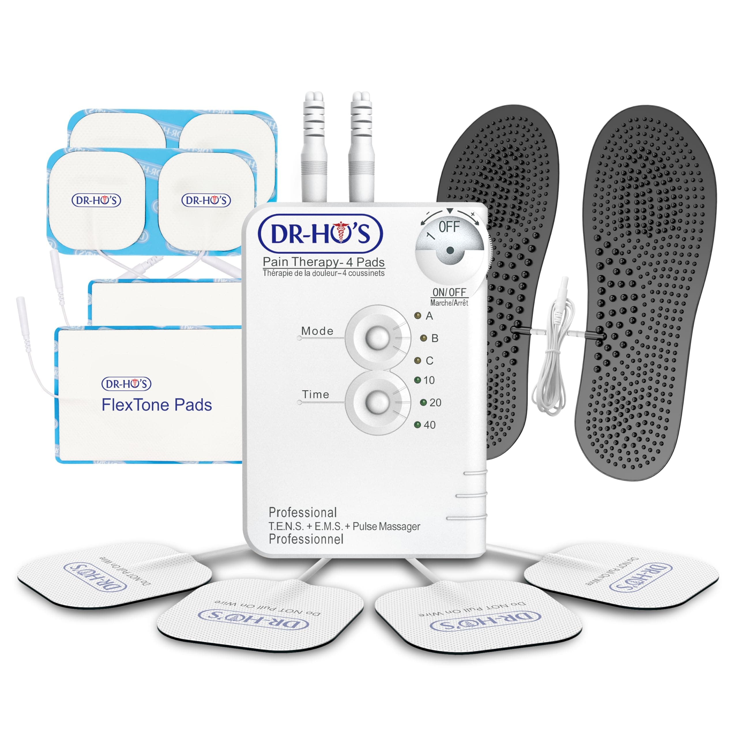 DR-HO'S Pain Therapy System Essential Package - EMS and AMP TENS Unit Muscle Stimulator for Full Body Pain, Includes 8 Small Pads, 2 Large Pads, Travel Bag, Instructional DVD & Manual